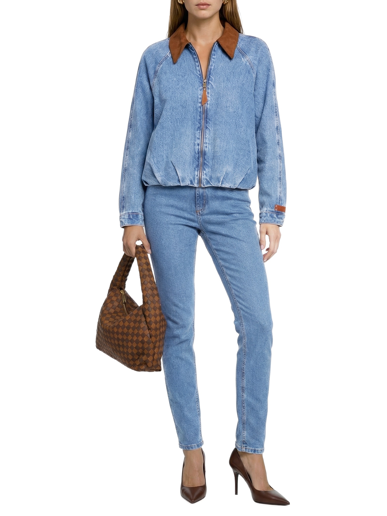 Jaqueta Feminina Jeans Bomber Azul Lança Perfume