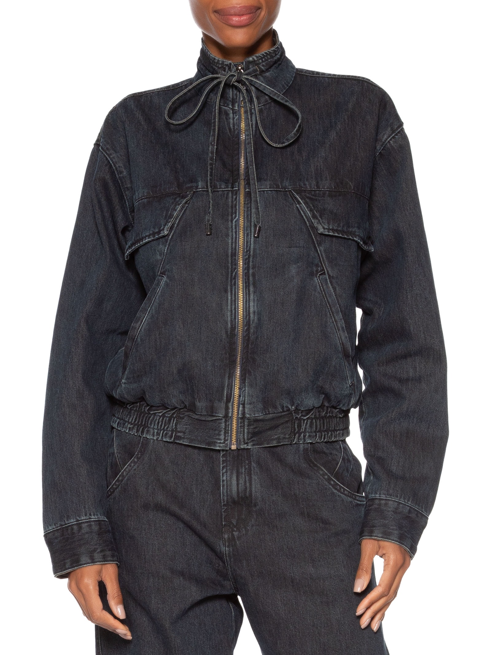 Jaqueta Feminina Jeans Bomber Recortes Azul Animale Jeans