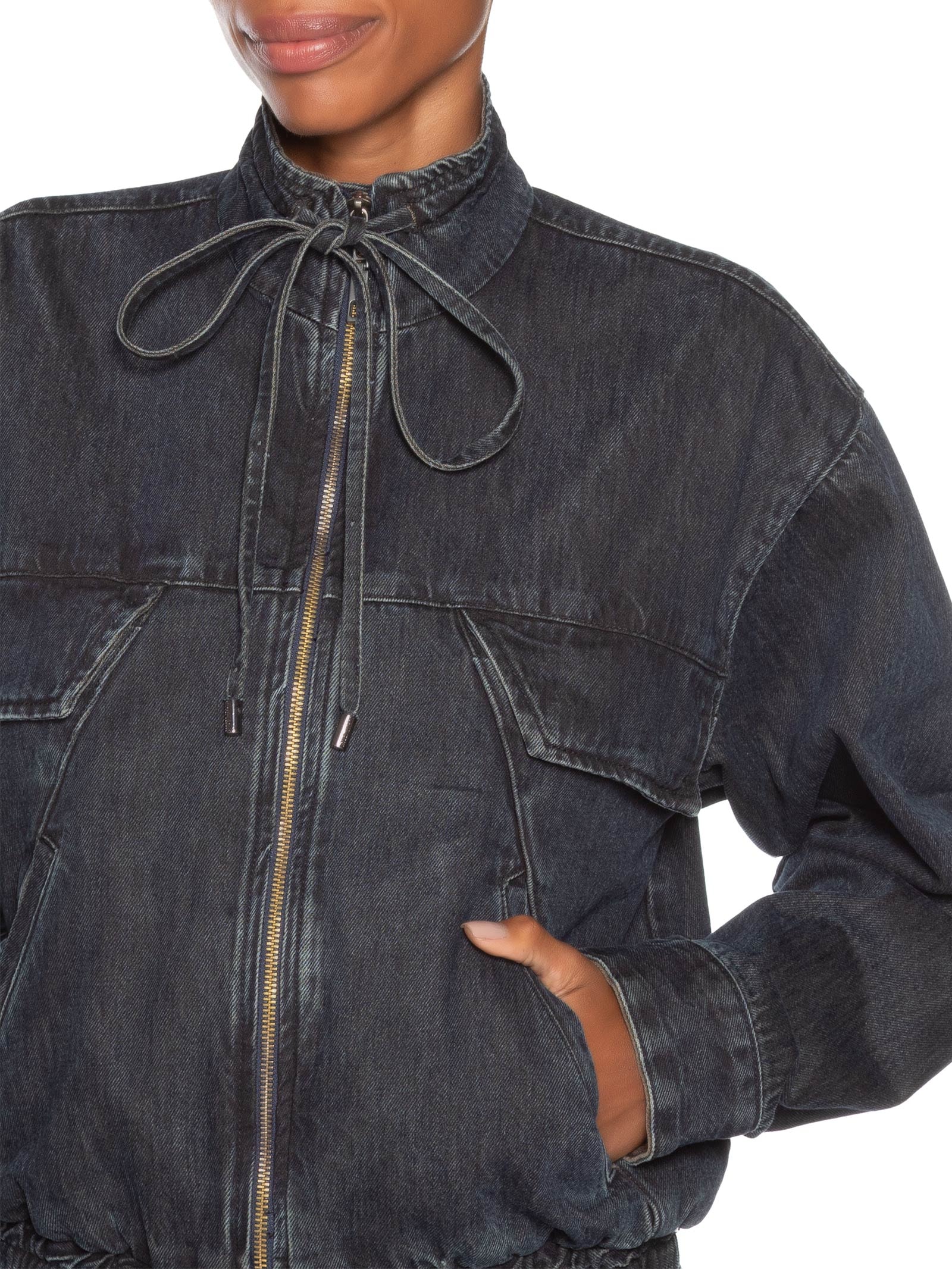 Jaqueta Feminina Jeans Bomber Recortes Azul Animale Jeans