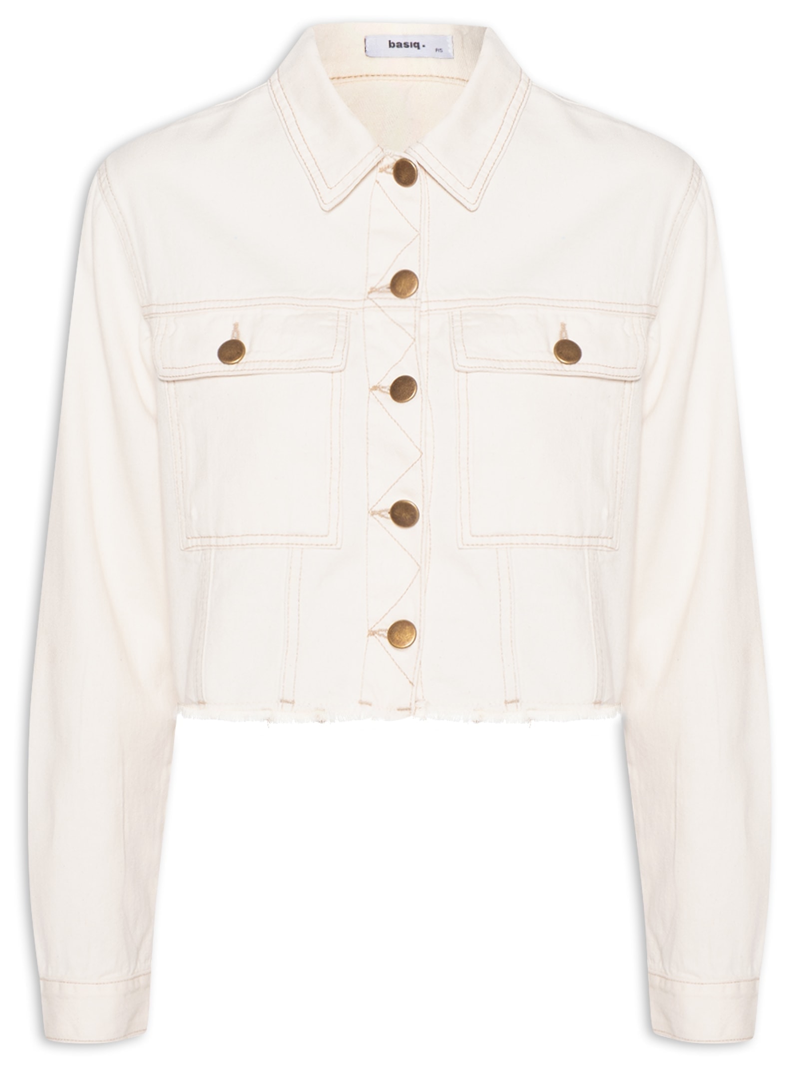Jaqueta Feminina Jeans Com Bolso Off White Basiq