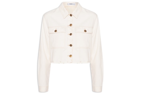 Jaqueta Feminina Jeans Com Bolso - Off White