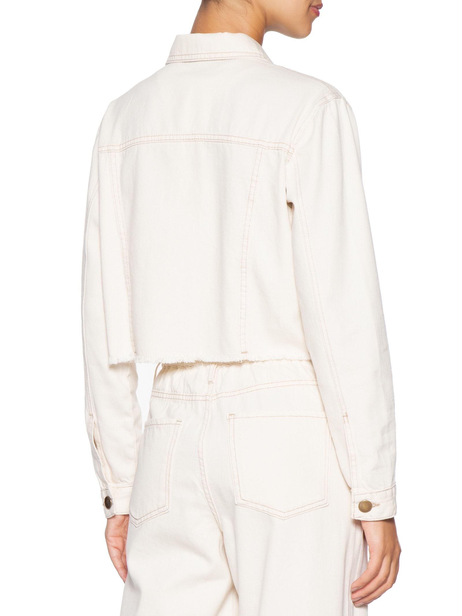 Jaqueta Feminina Jeans Com Bolso Off White Basiq