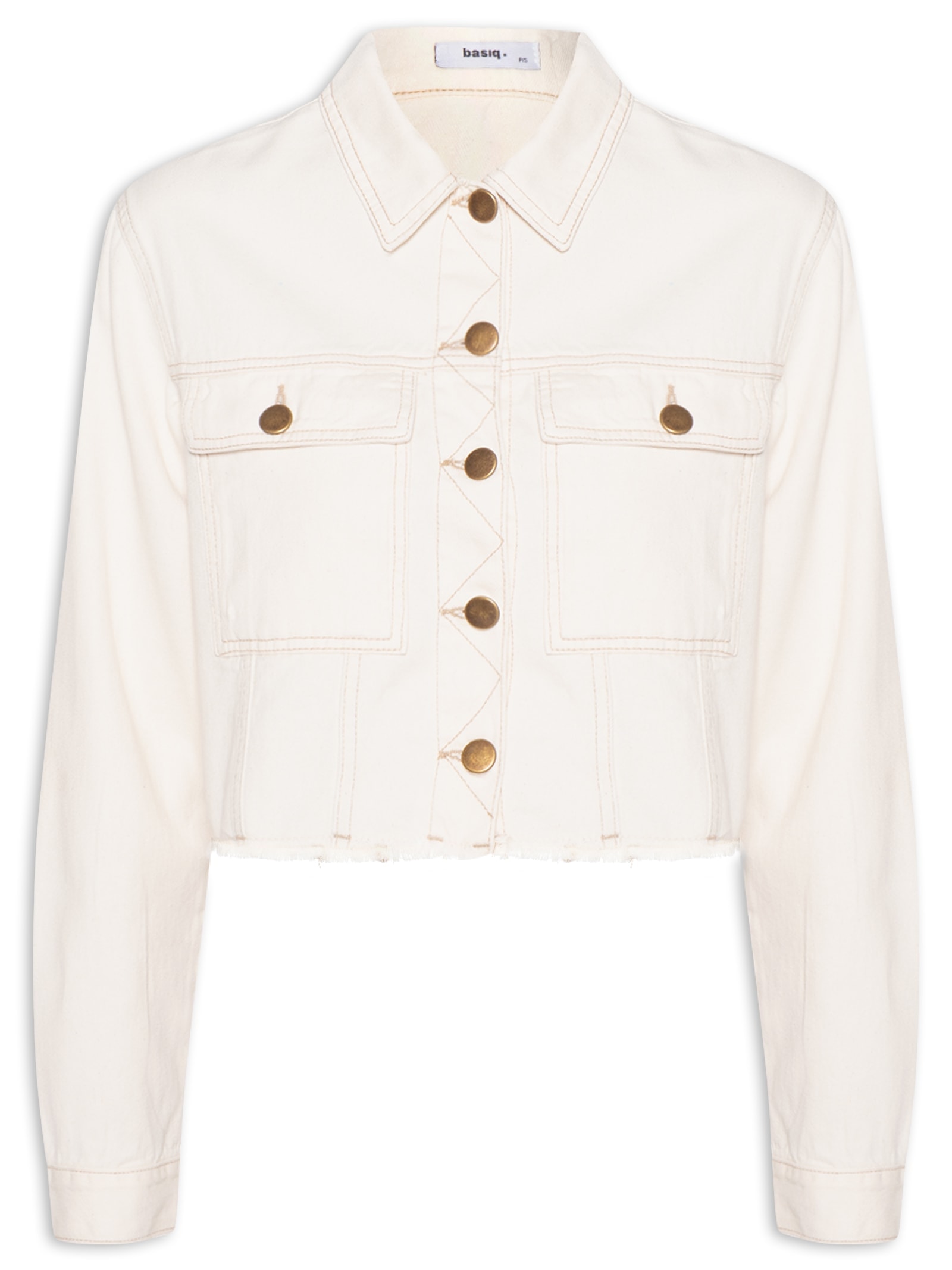 Jaqueta Feminina Jeans Com Bolso Off White Basiq