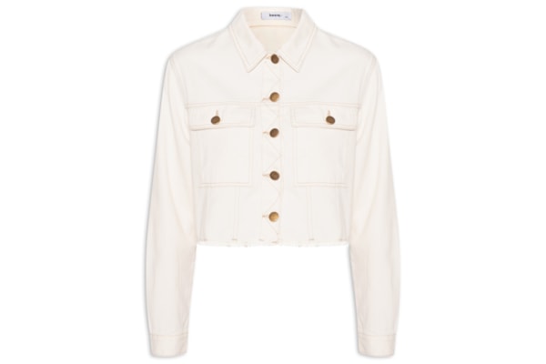 Jaqueta Feminina Jeans Com Bolso - Off White