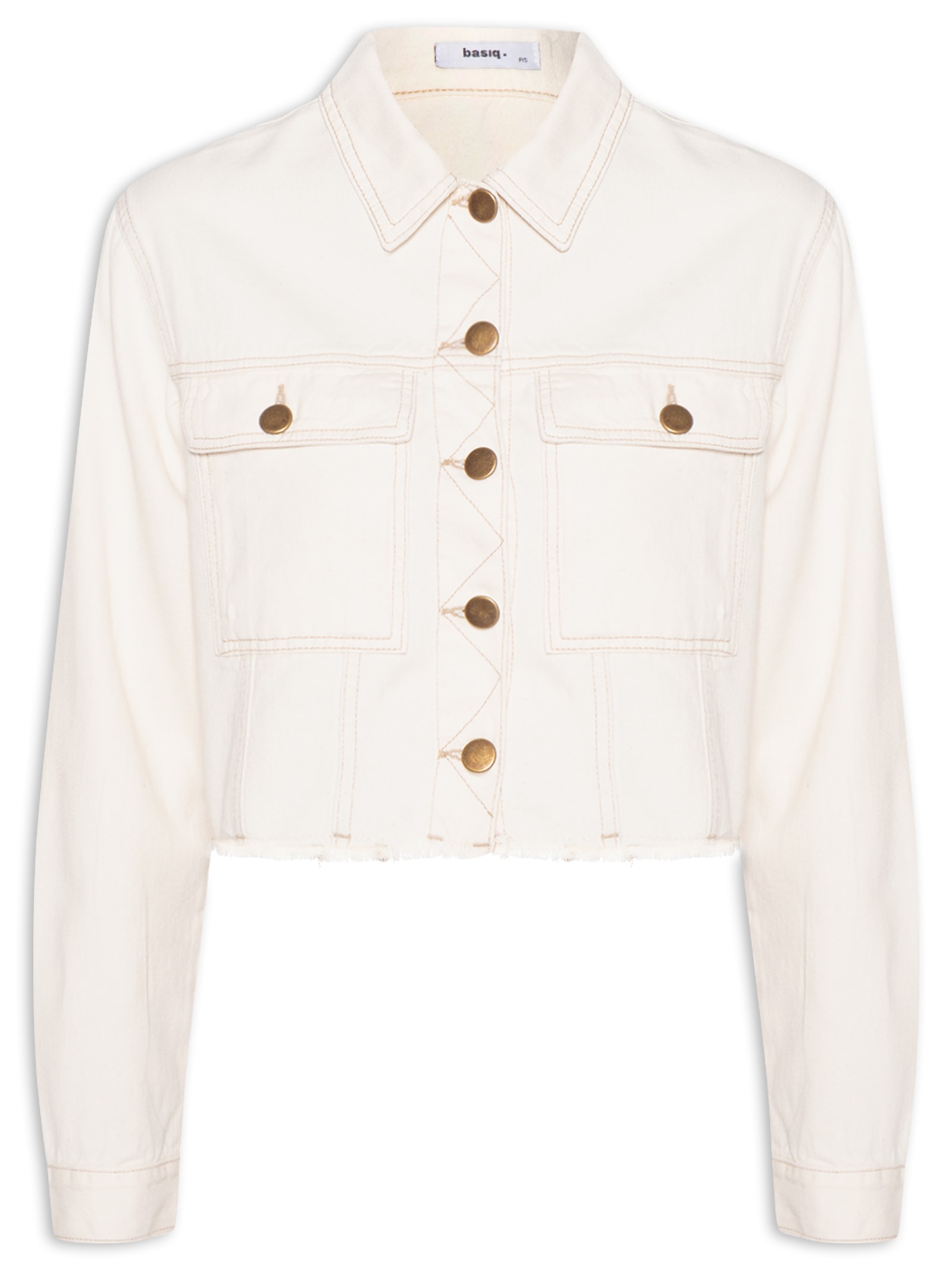 Jaqueta Feminina Jeans Com Bolso Off White Basiq