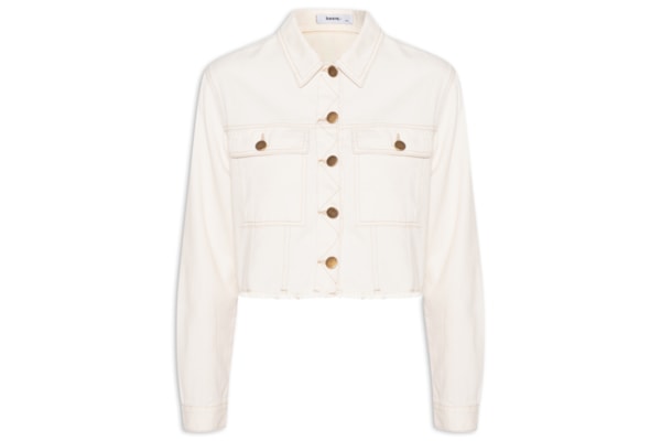 Jaqueta Feminina Jeans Com Bolso - Off White