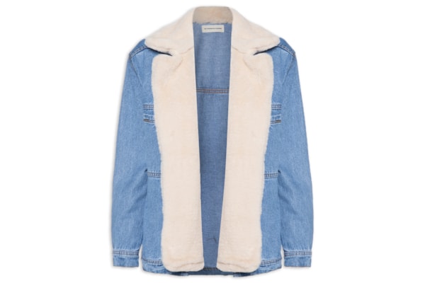 Jaqueta Feminina Jeans Com Pelo - Azul