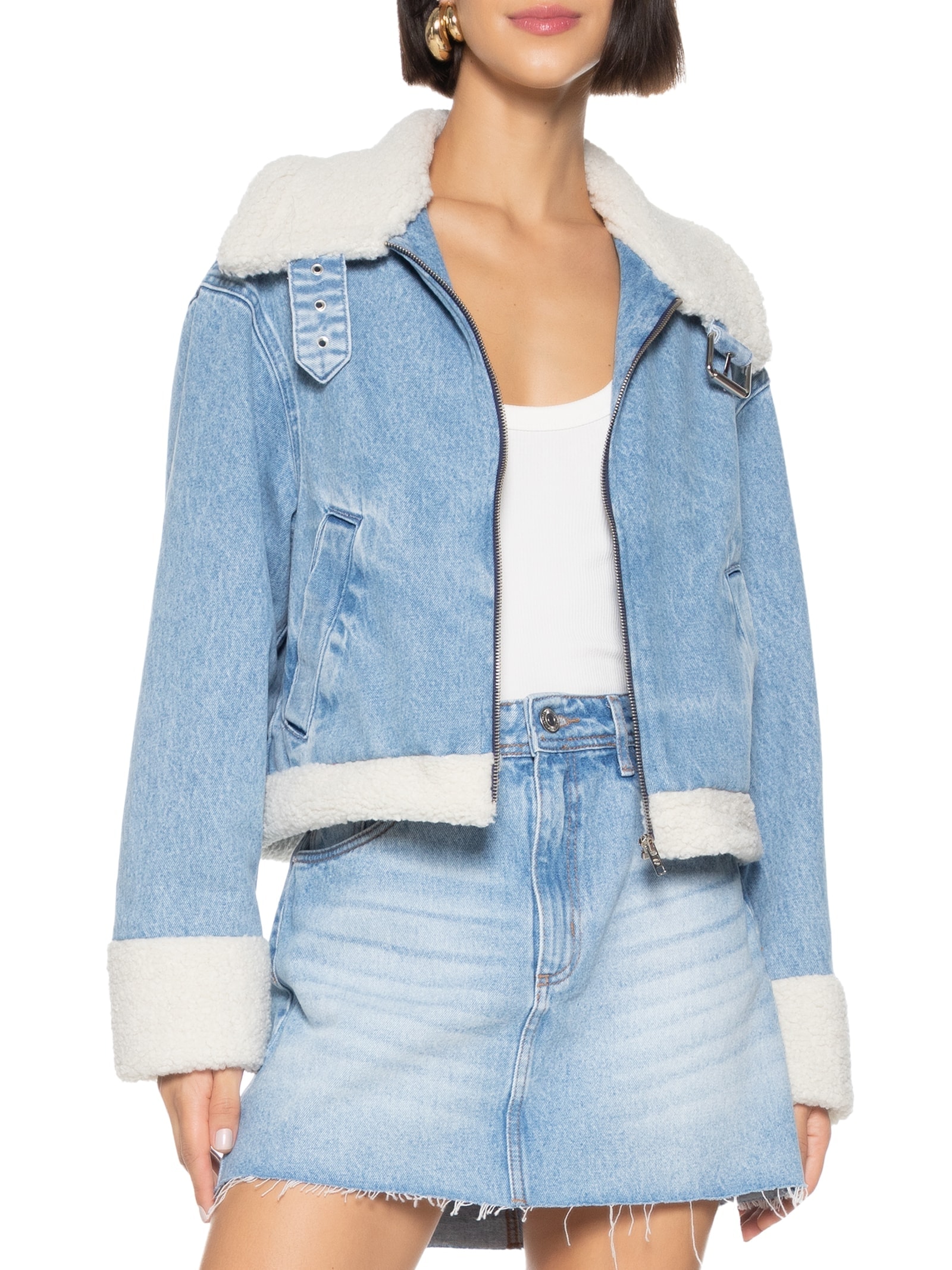 Jaqueta Feminina Jeans Com Pelo Azul My Favorite Things