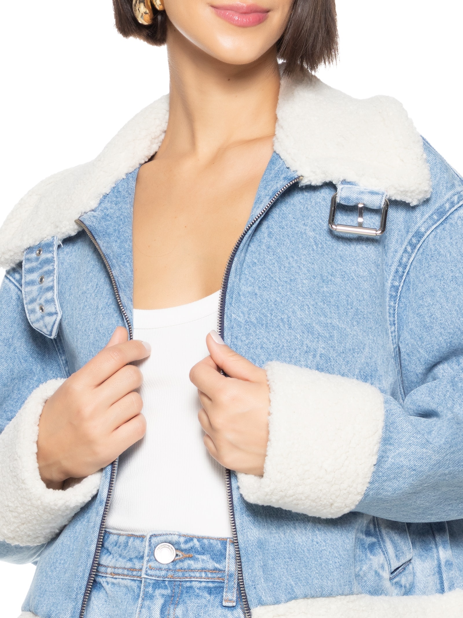 Jaqueta Feminina Jeans Com Pelo Azul My Favorite Things