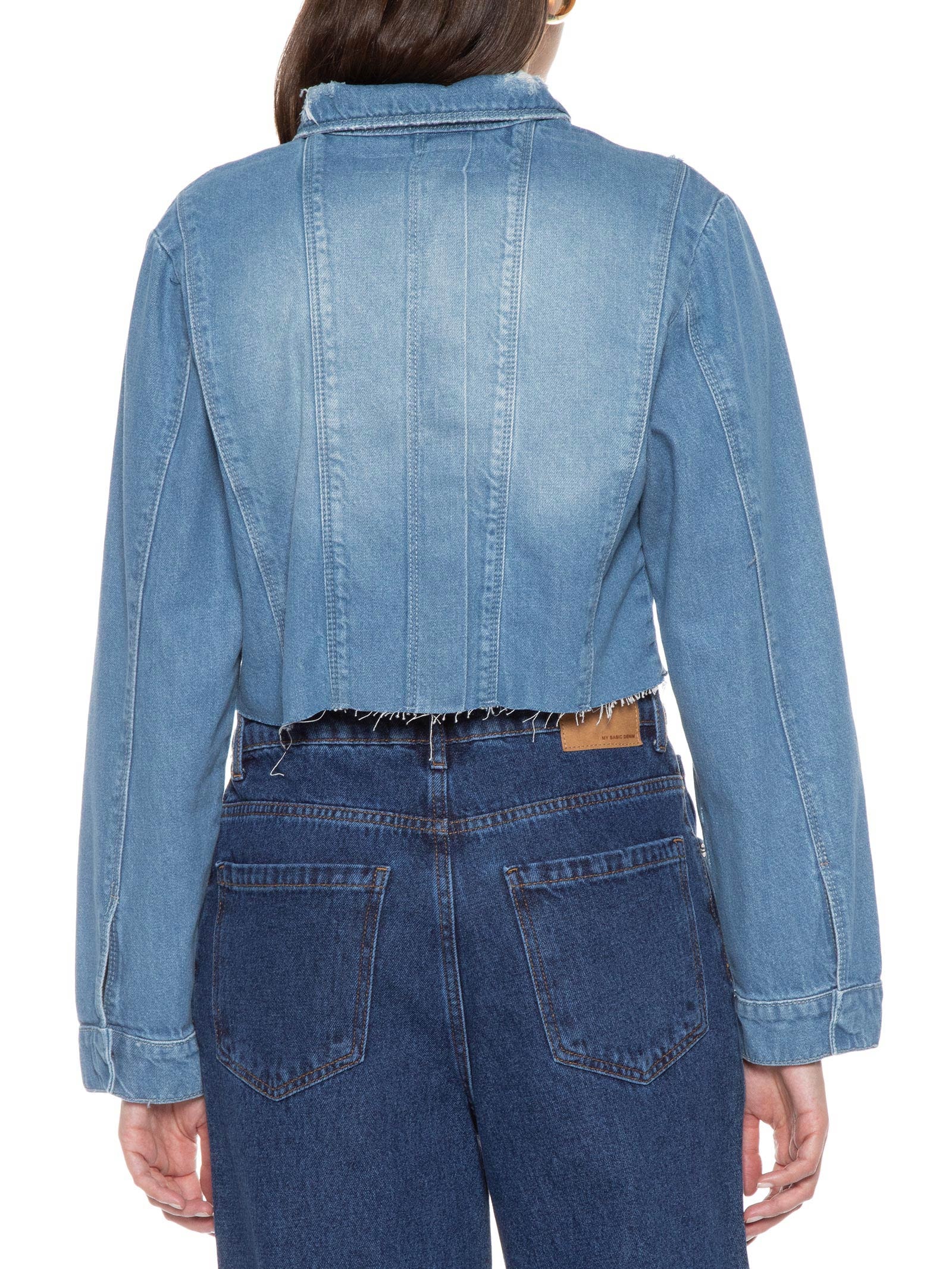 Jaqueta Feminina Jeans Cropped Azul Open