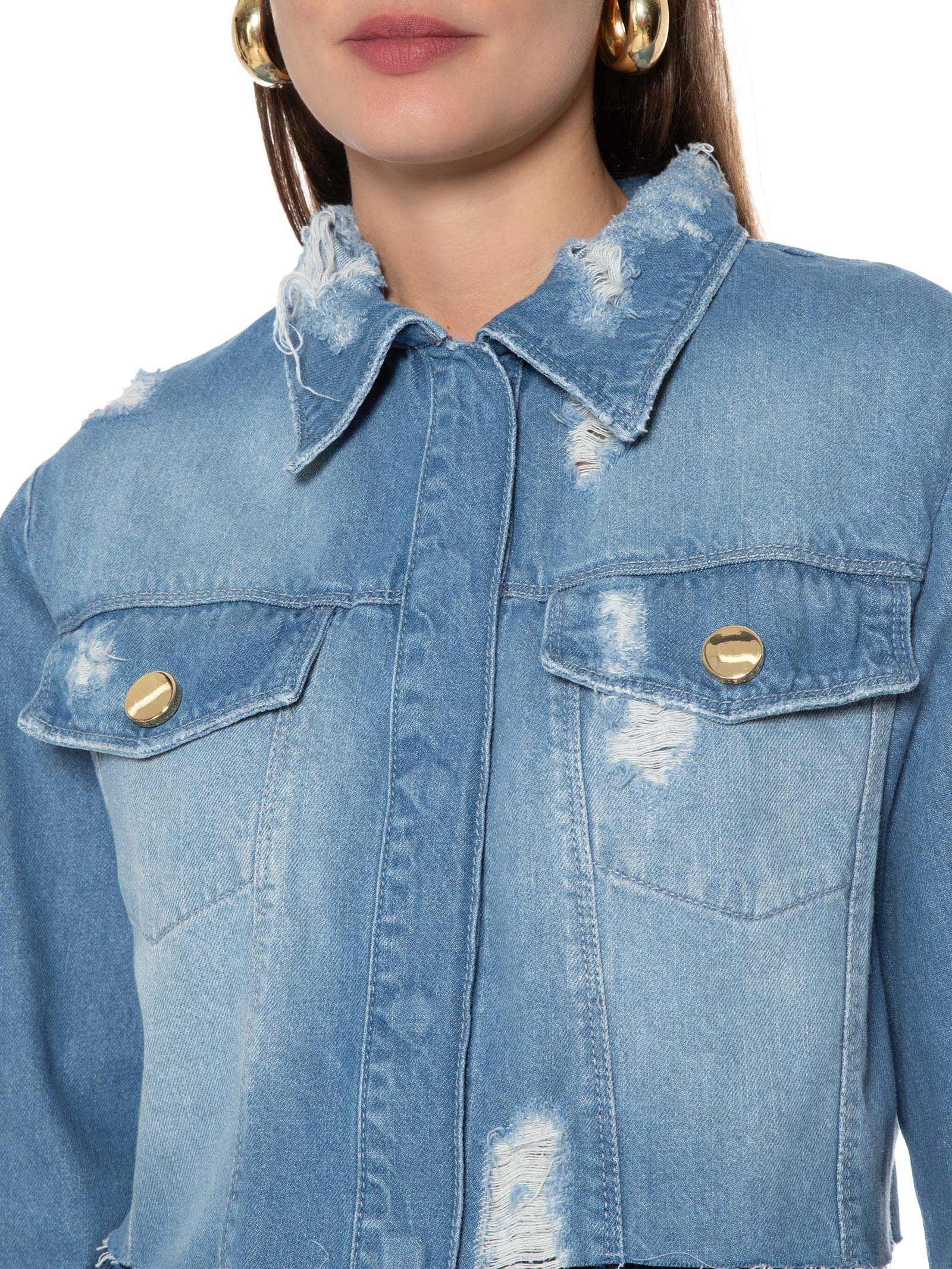 Jaqueta Feminina Jeans Cropped Azul Open