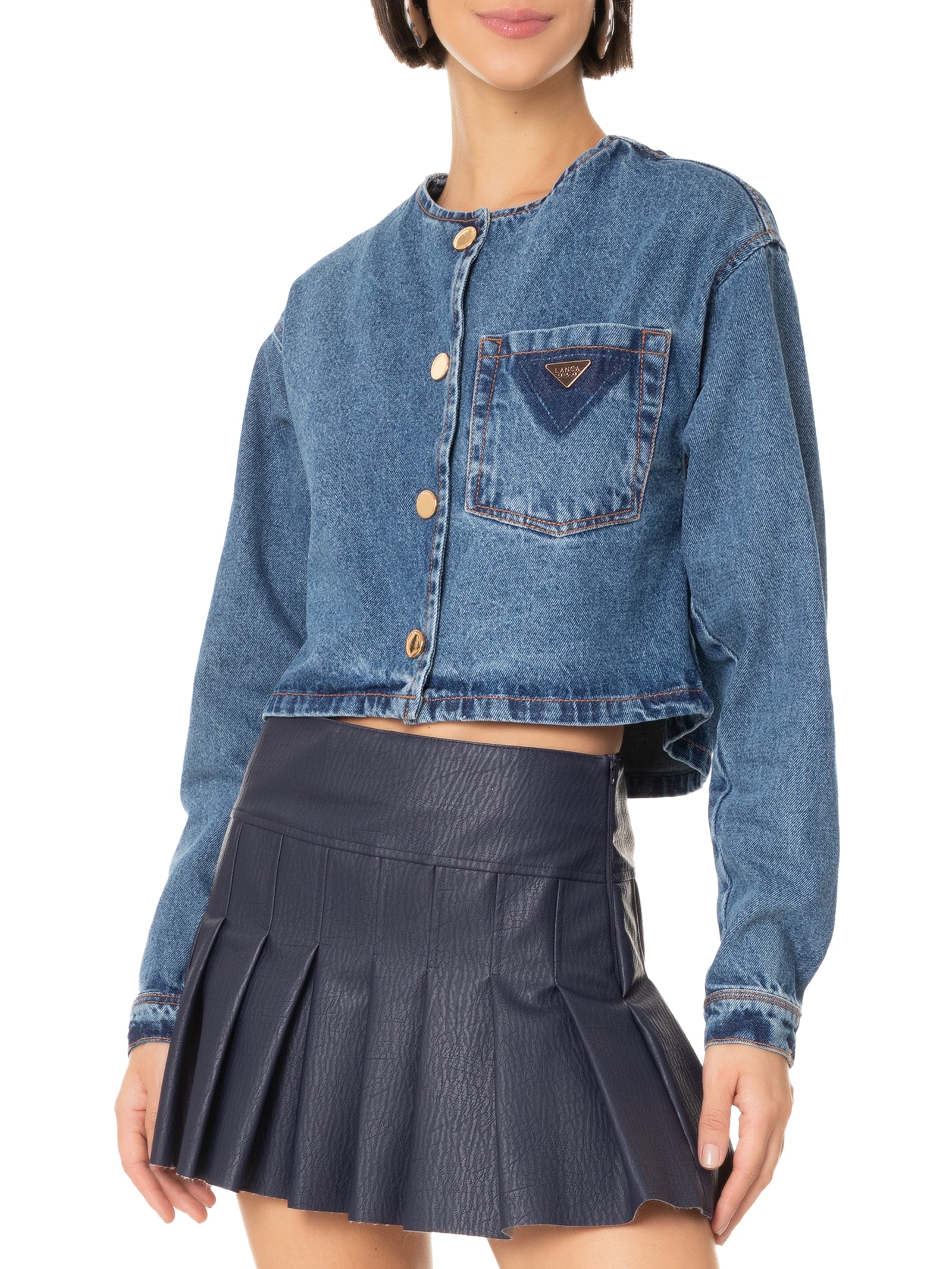 Lança Perfume - Jaqueta Feminina Jeans Cropped - Azul