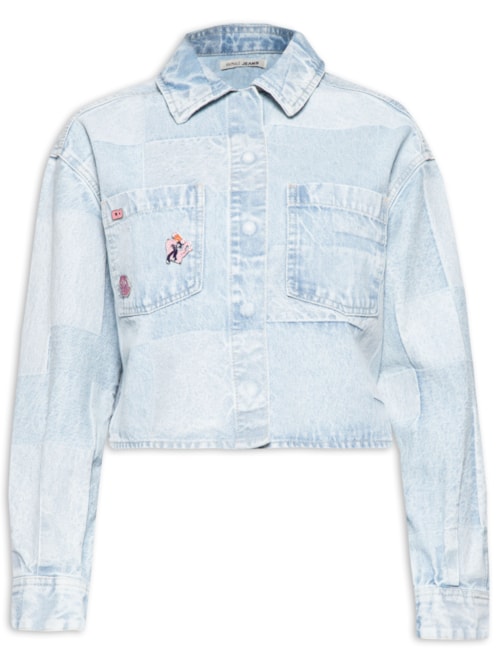 Jaqueta Feminina Jeans Cropped Geometric – Azul