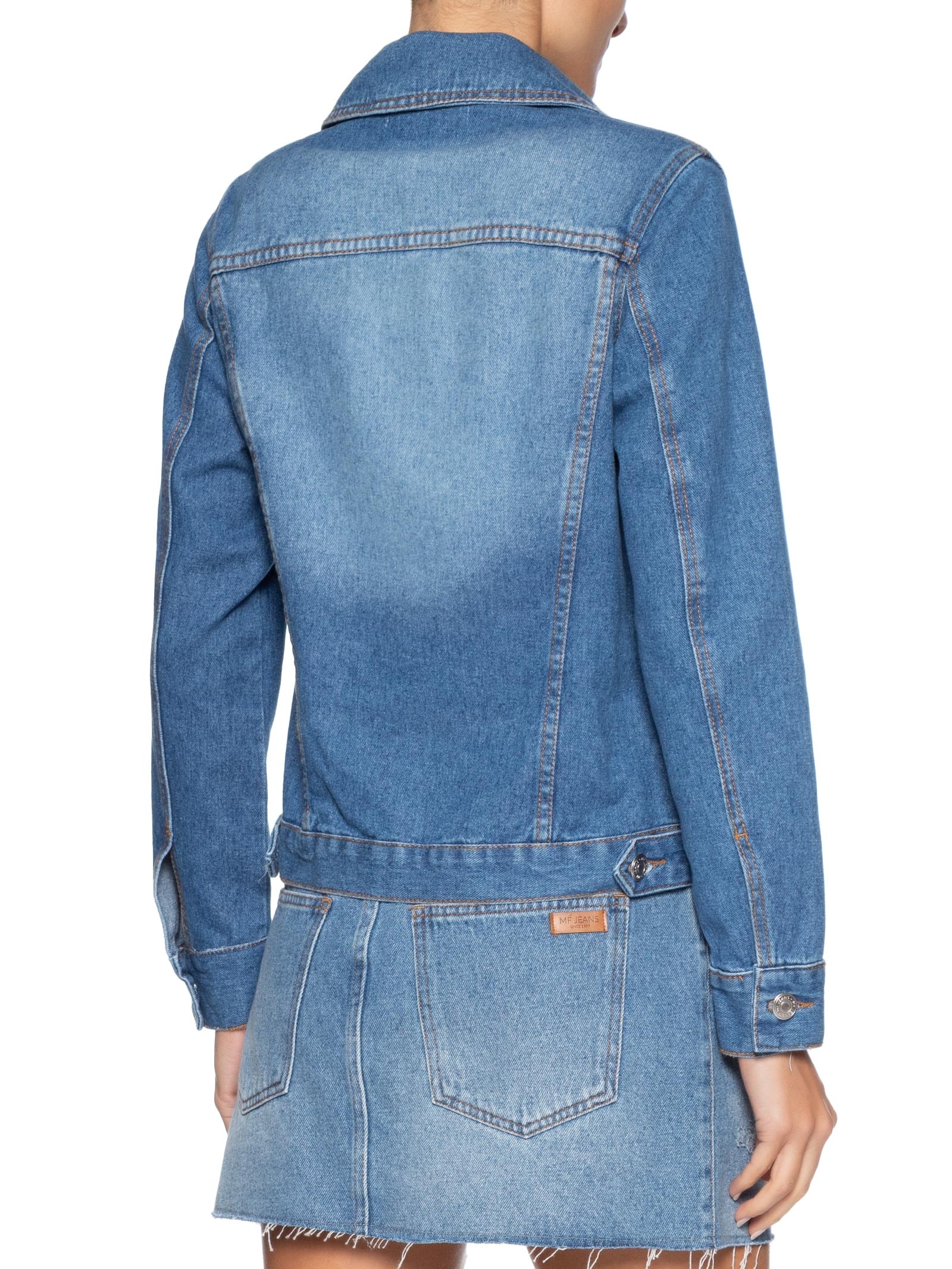 Jaqueta Feminina Jeans Desgastes Vintage Azul Maria Filó