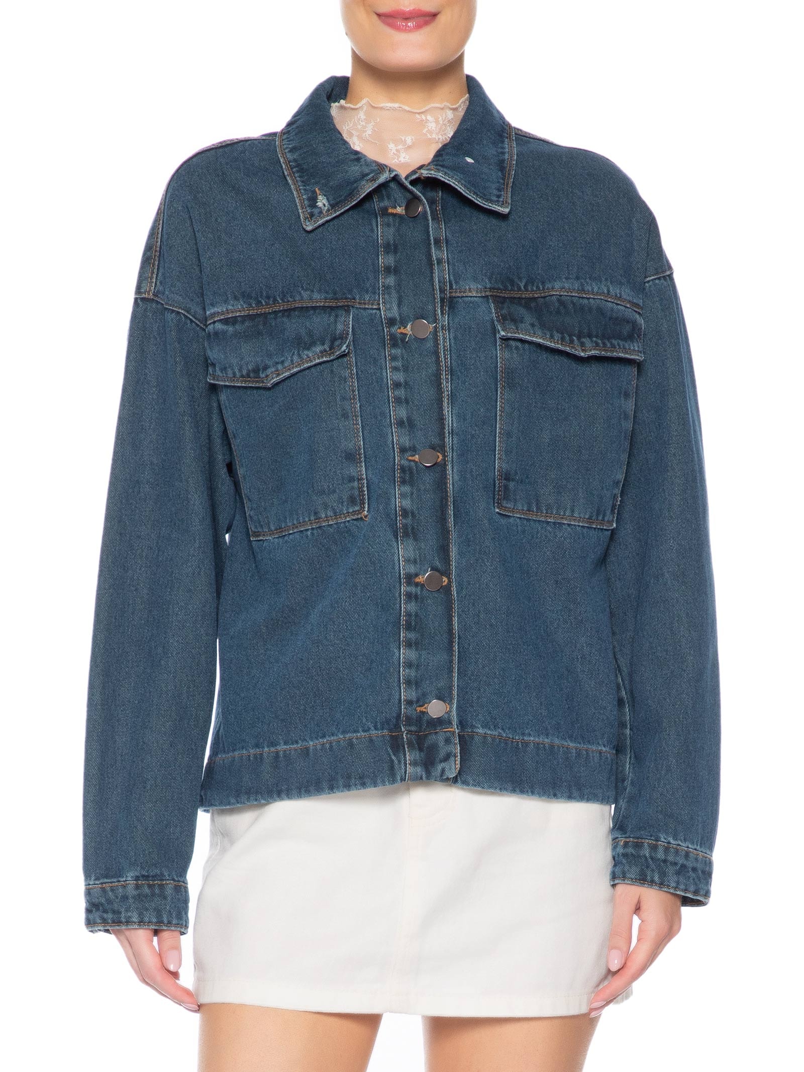 Jaqueta Feminina Jeans Gola Alta Azul Market 33
