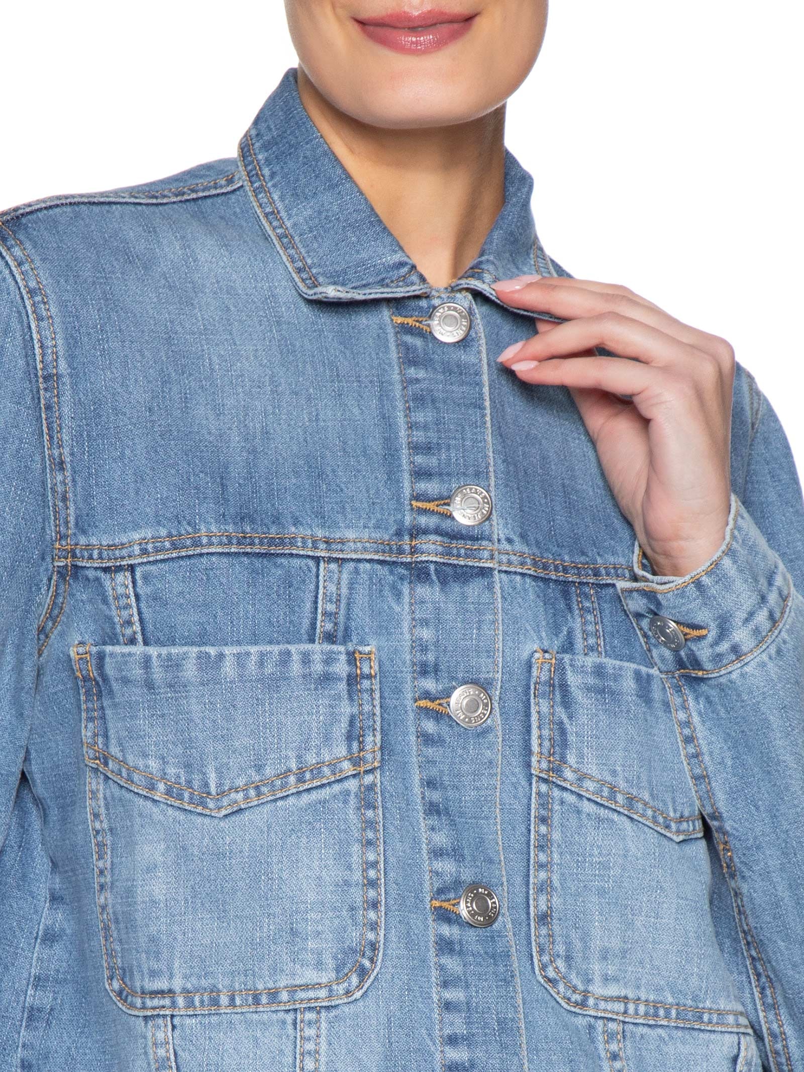 Jaqueta Feminina Jeans Gola Bordada Azul Maria Filó