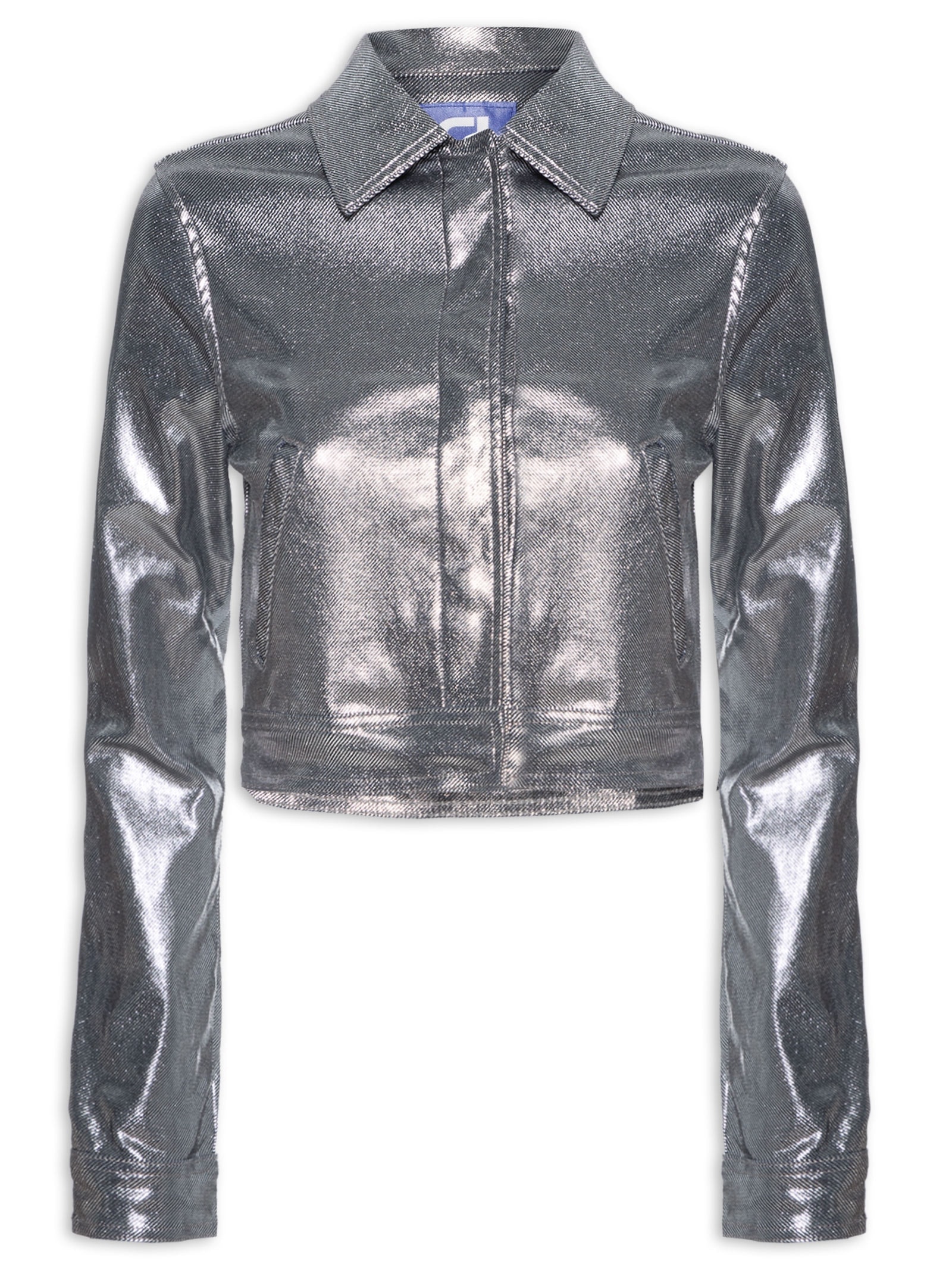 Jaqueta Feminina Jeans Metalizada Prata  Colcci Jeans