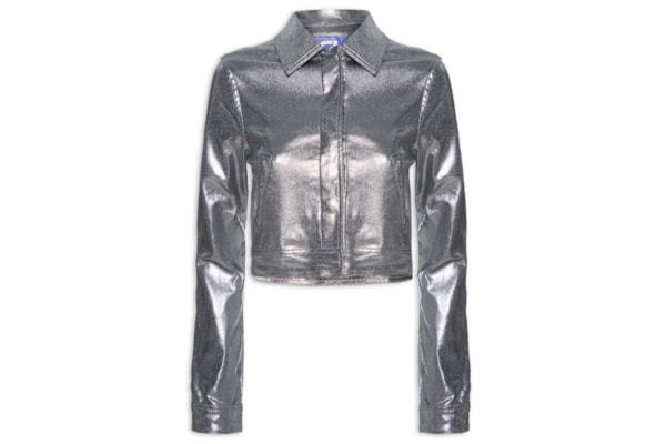 Jaqueta Feminina Jeans Metalizada - Prata 