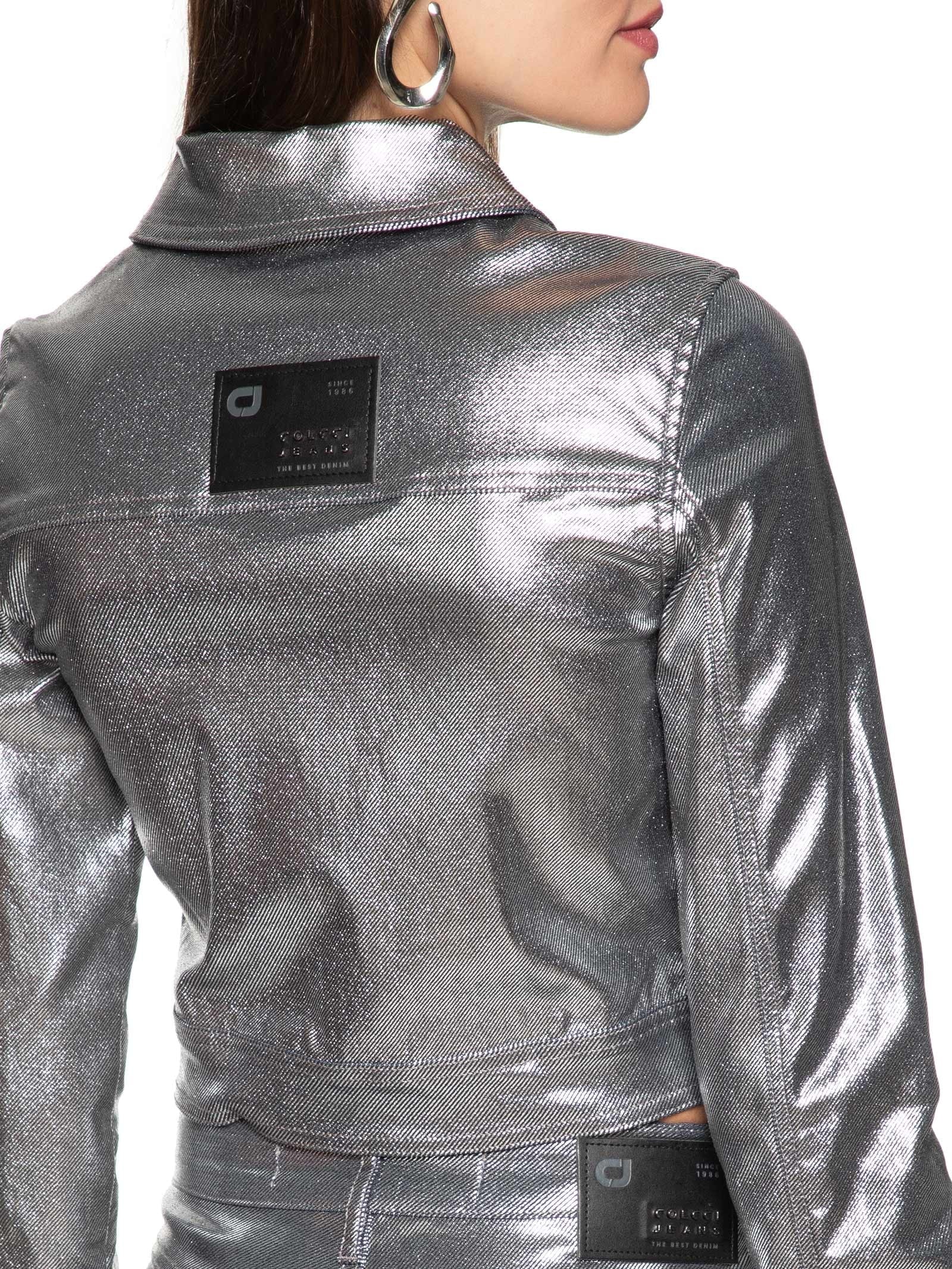 Jaqueta Feminina Jeans Metalizada Prata  Colcci Jeans