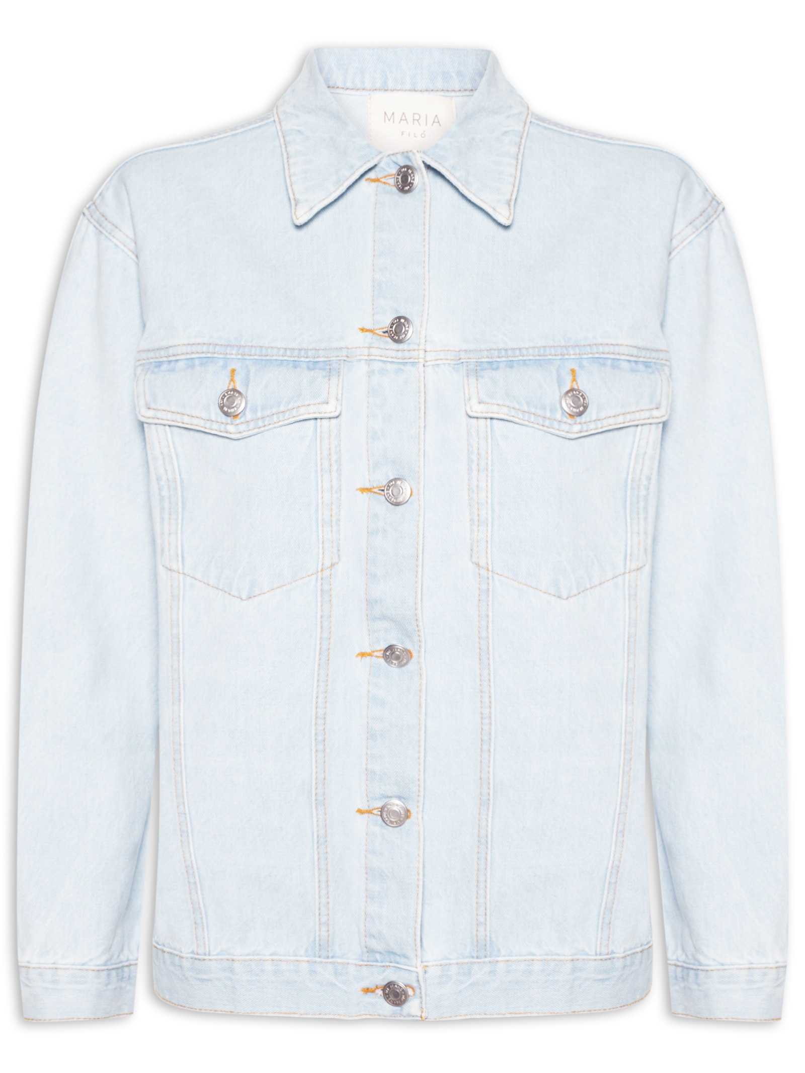 Jaqueta Feminina Jeans Oversized Recortes Azul Maria Filó
