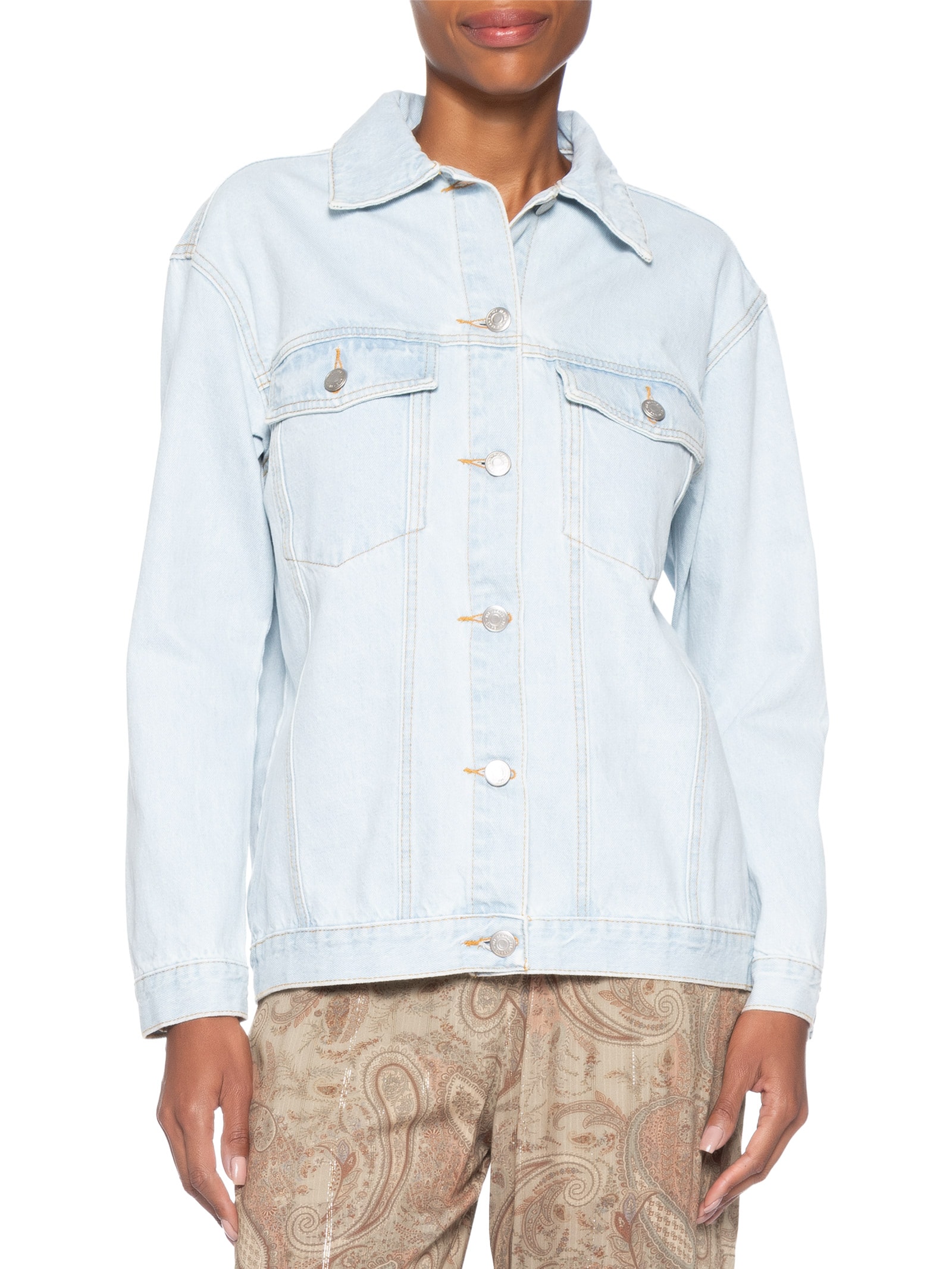 Jaqueta Feminina Jeans Oversized Recortes Azul Maria Filó