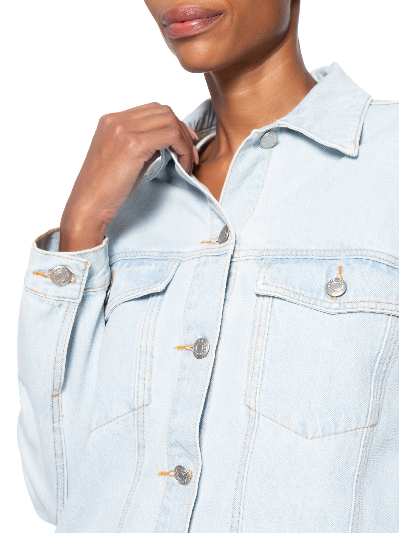 Jaqueta Feminina Jeans Oversized Recortes Azul Maria Filó