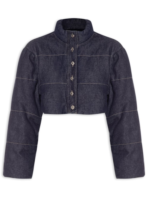 Jaqueta Feminina Jeans Puffer Cropped – Azul