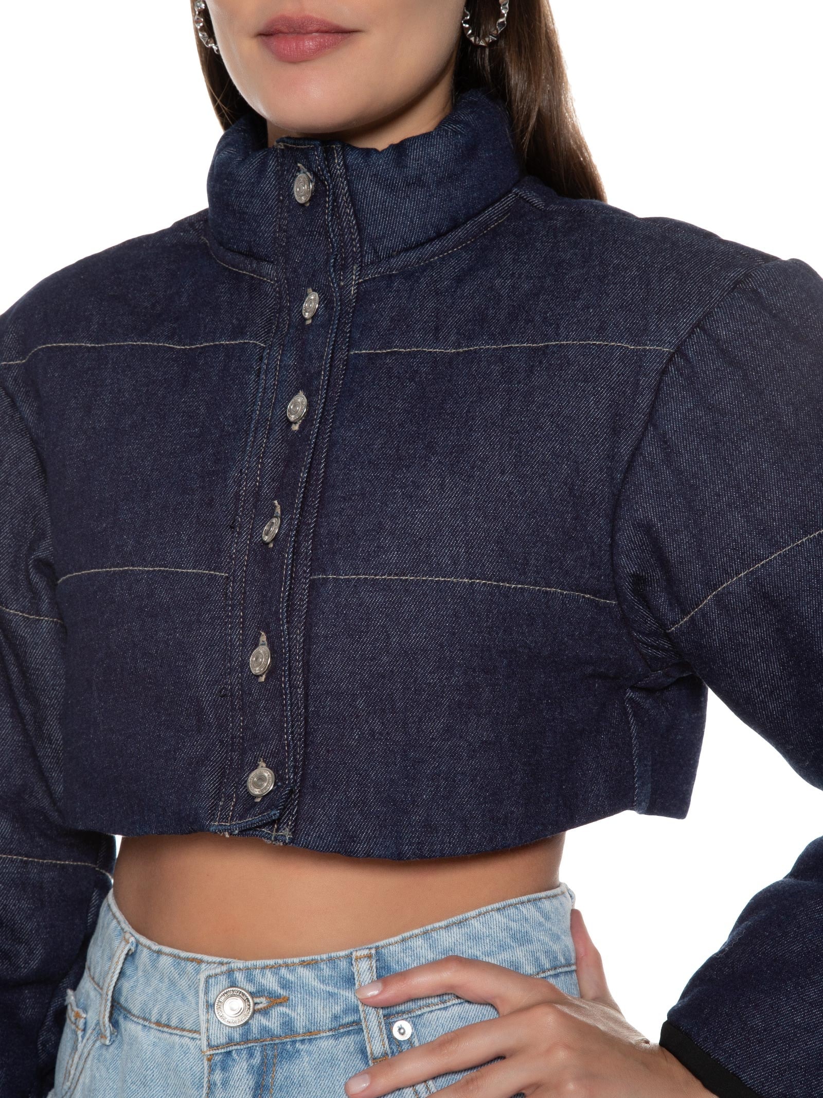 Jaqueta Feminina Jeans Puffer Cropped Azul My Favorite Things