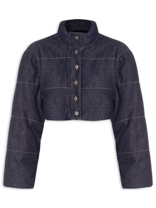 Jaqueta Feminina Jeans Puffer Cropped - Azul
