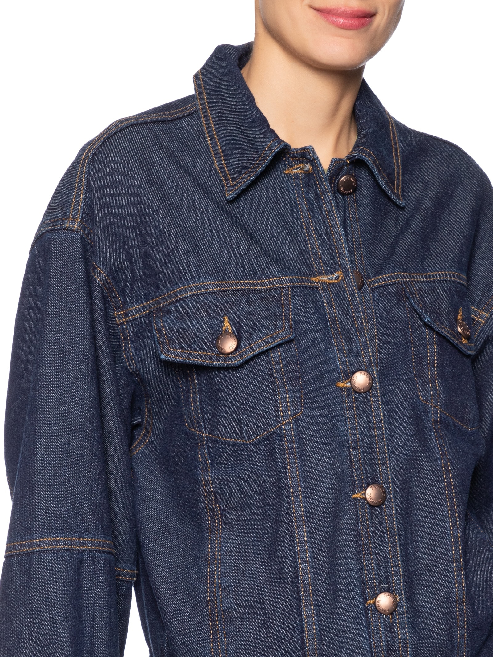 Jaqueta Feminina Jeans Recorte Western Azul Farm