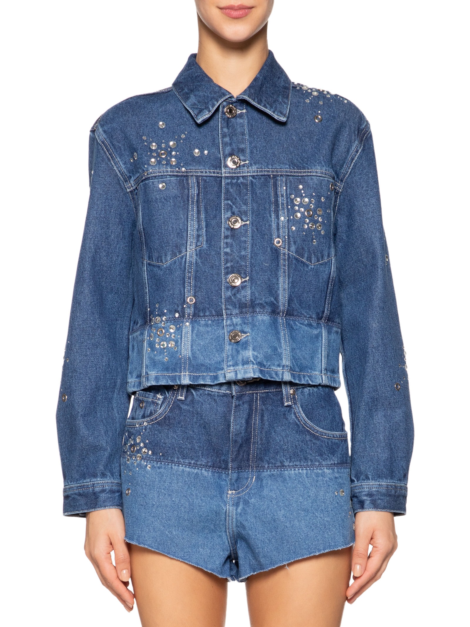 Jaqueta Feminina Jeans Recorte Zigzag Hot Fix Azul Animale Jeans