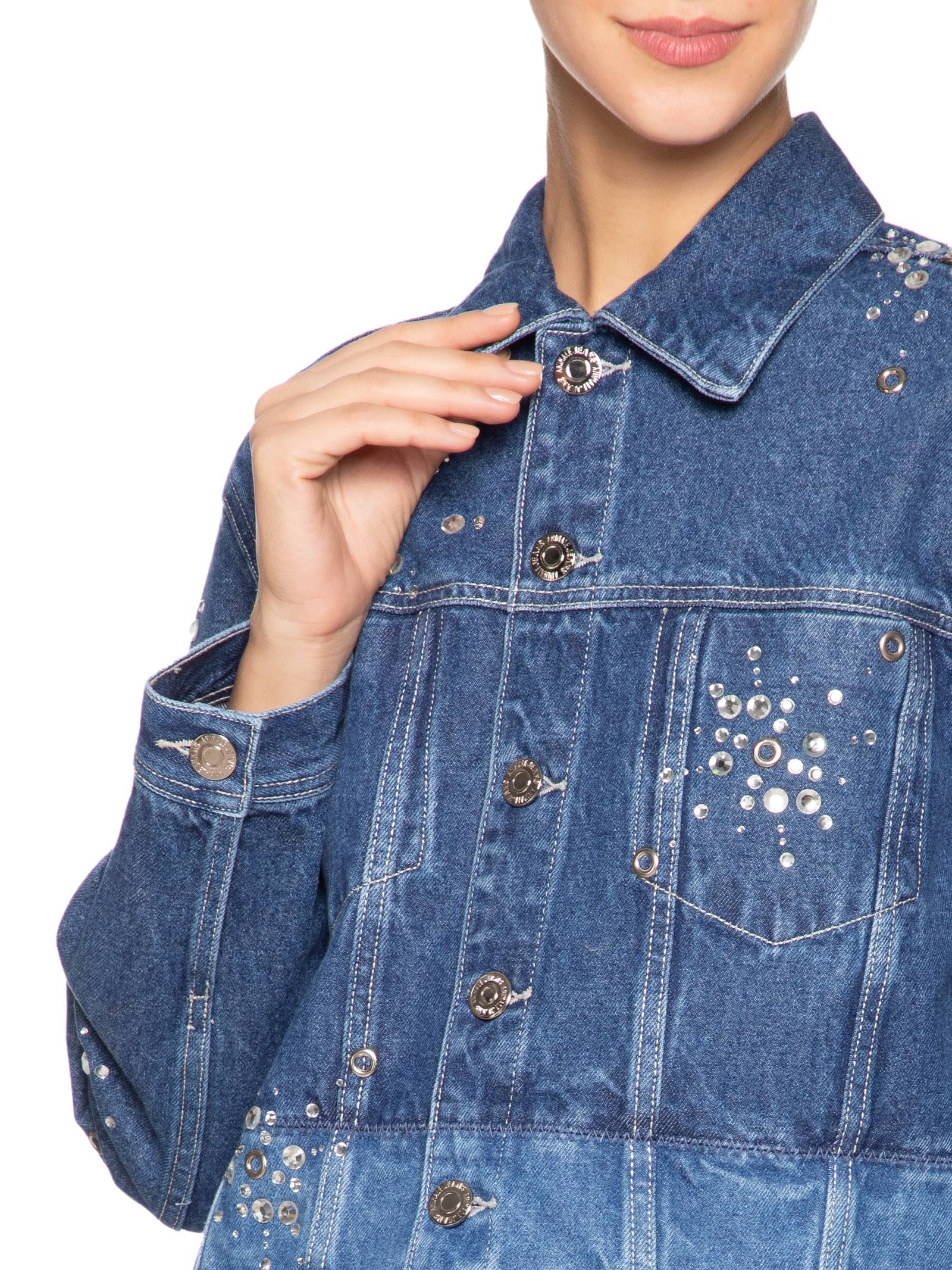 Jaqueta Feminina Jeans Recorte Zigzag Hot Fix Azul Animale Jeans