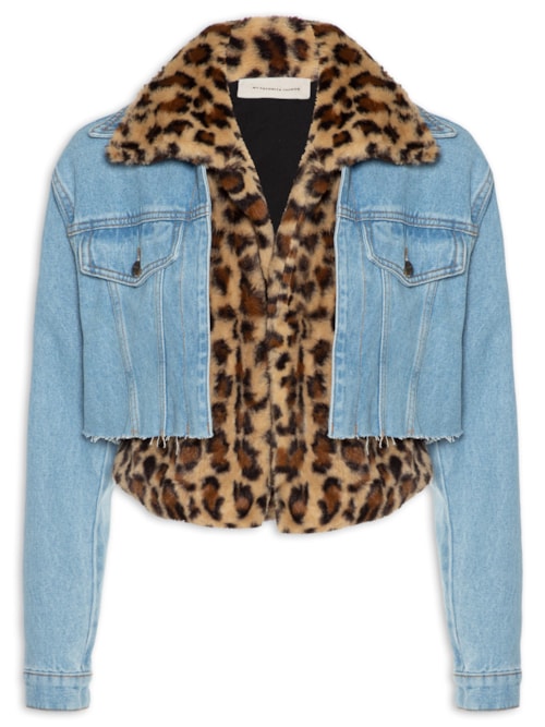 Jaqueta Feminina Jeans Trucker Com Pelo - Azul