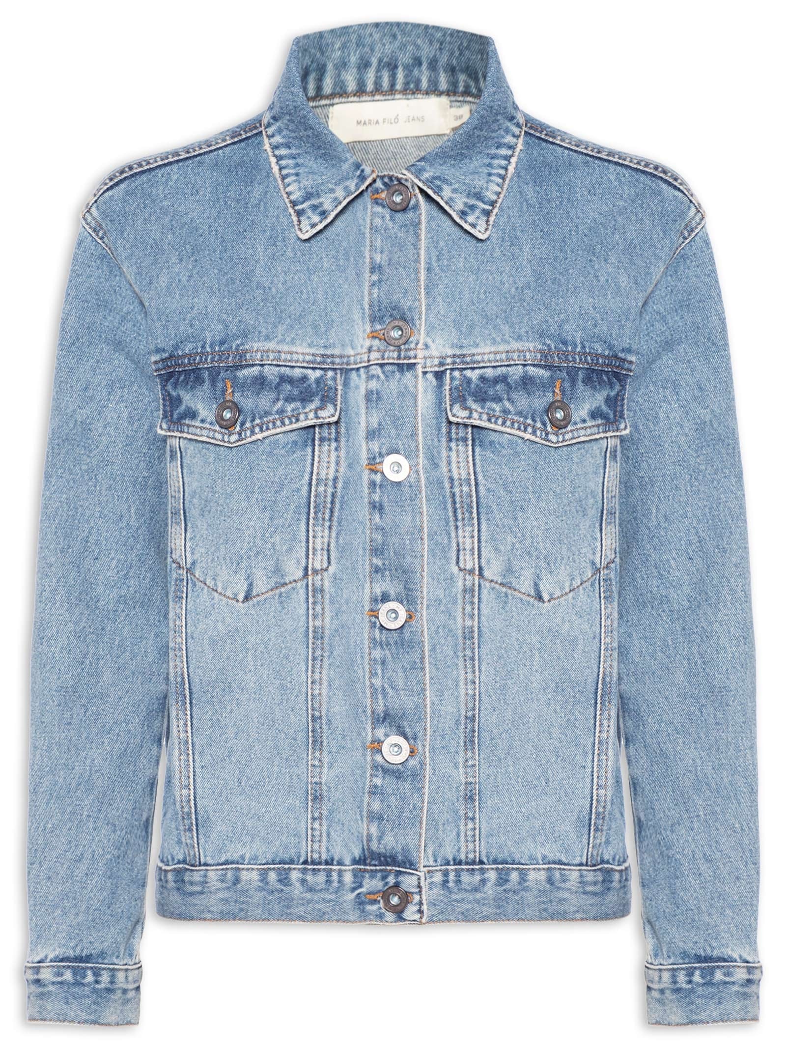 Jaqueta Feminina Jeans Used Azul Maria Filó