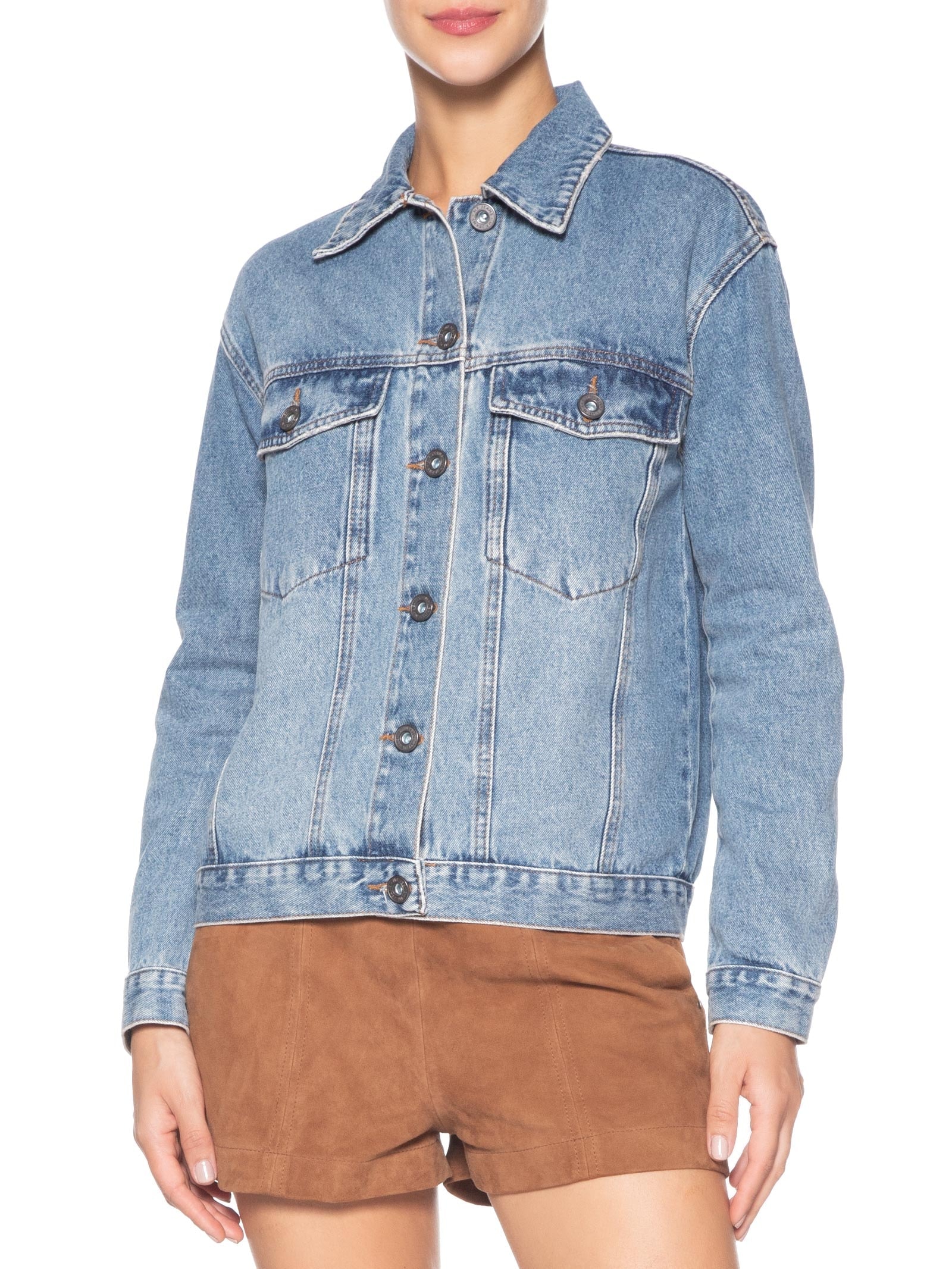 Jaqueta Feminina Jeans Used Azul Maria Filó