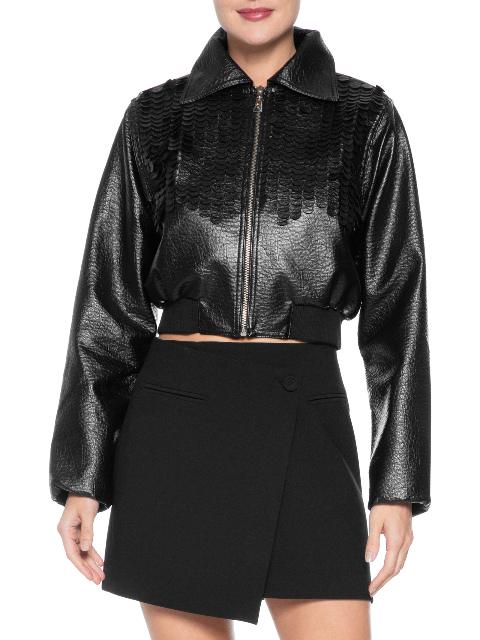 【即完売】VINTAGE EFFECT P-41 JACKET BLACK Open - Jaqueta Feminina Lisa - Preto