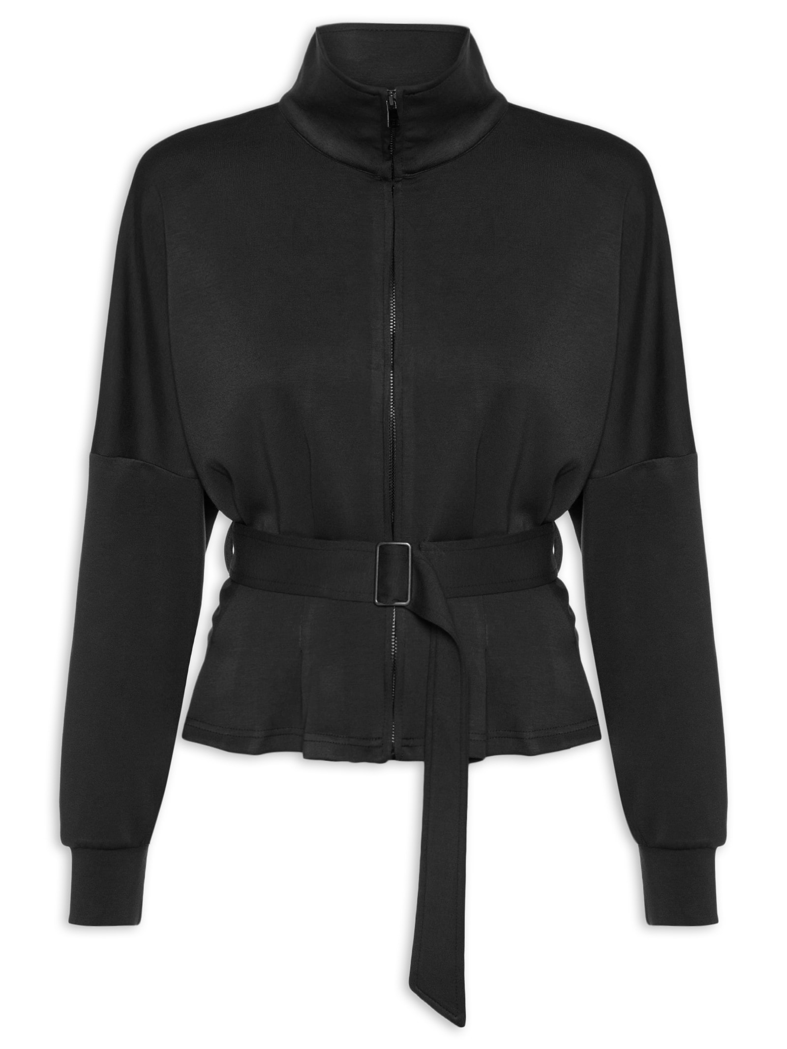 Jaqueta Feminina Moletom com Pregas – Preto Basiq
