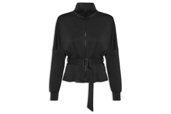 Jaqueta Feminina Moletom com Pregas – Preto