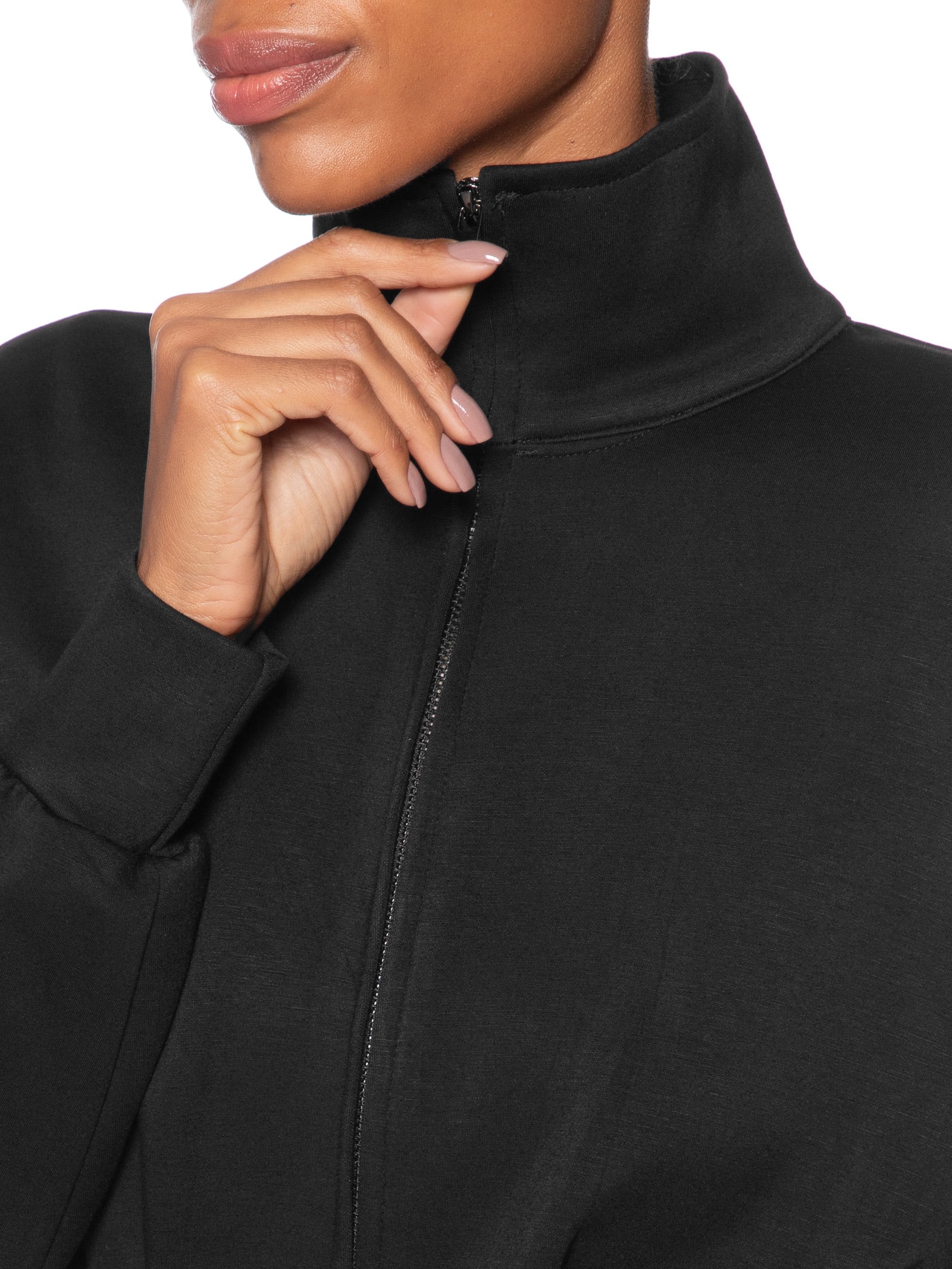Jaqueta Feminina Moletom com Pregas – Preto Basiq