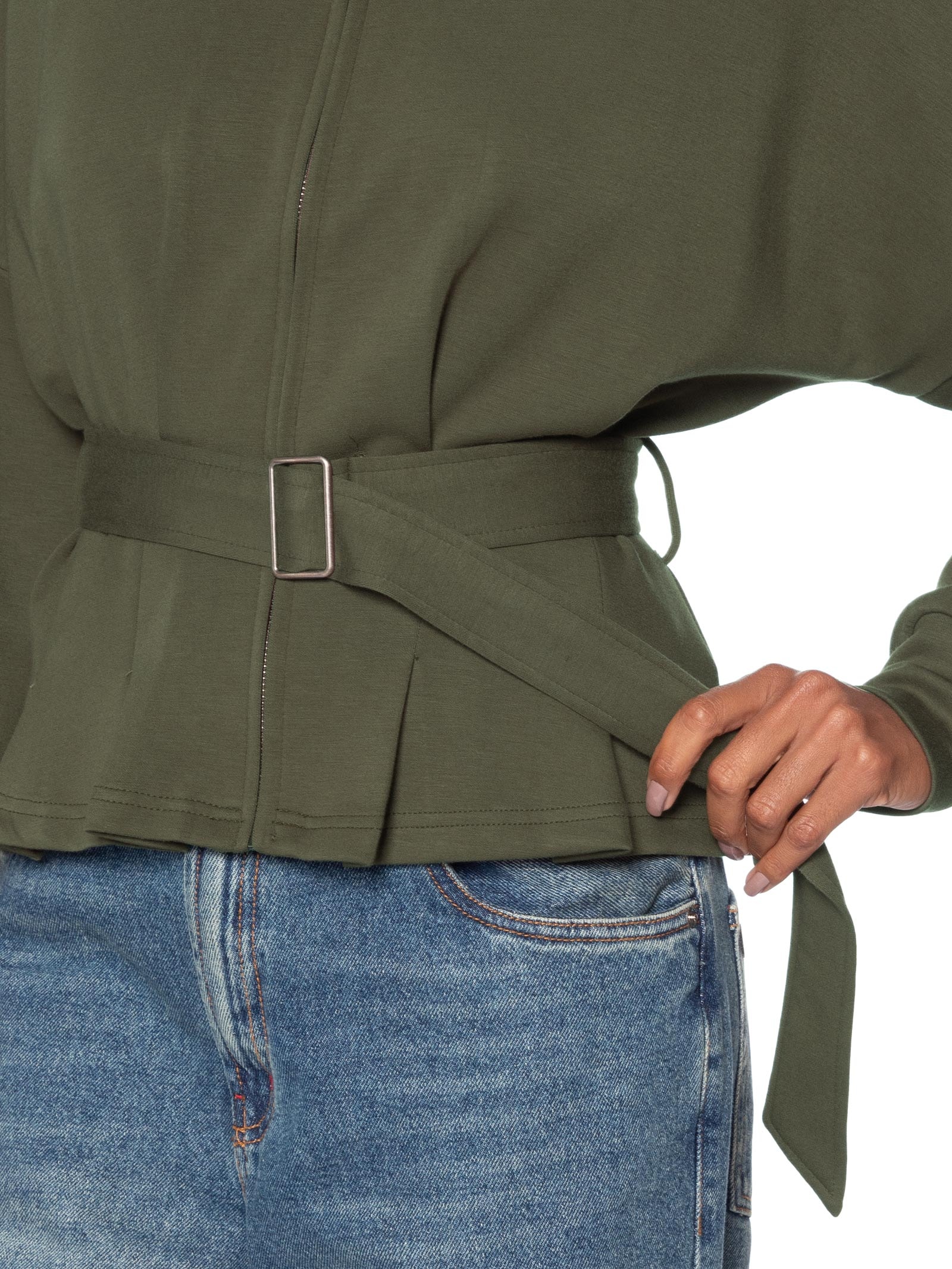 Jaqueta Feminina Moletom com Pregas – Verde Basiq