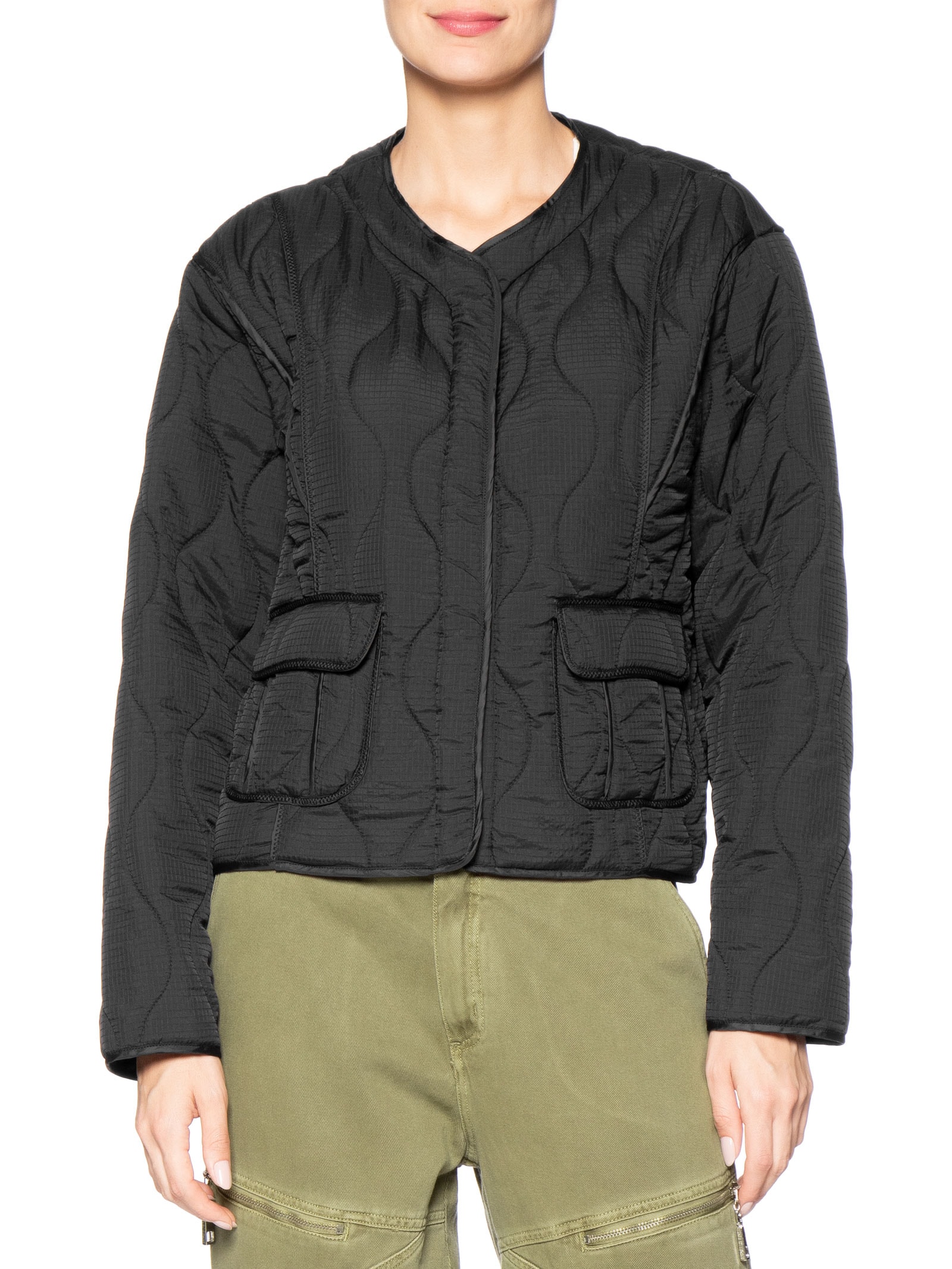 Jaqueta Feminina Nylon Matelasse Vivo Estampado Preto Animale Jeans