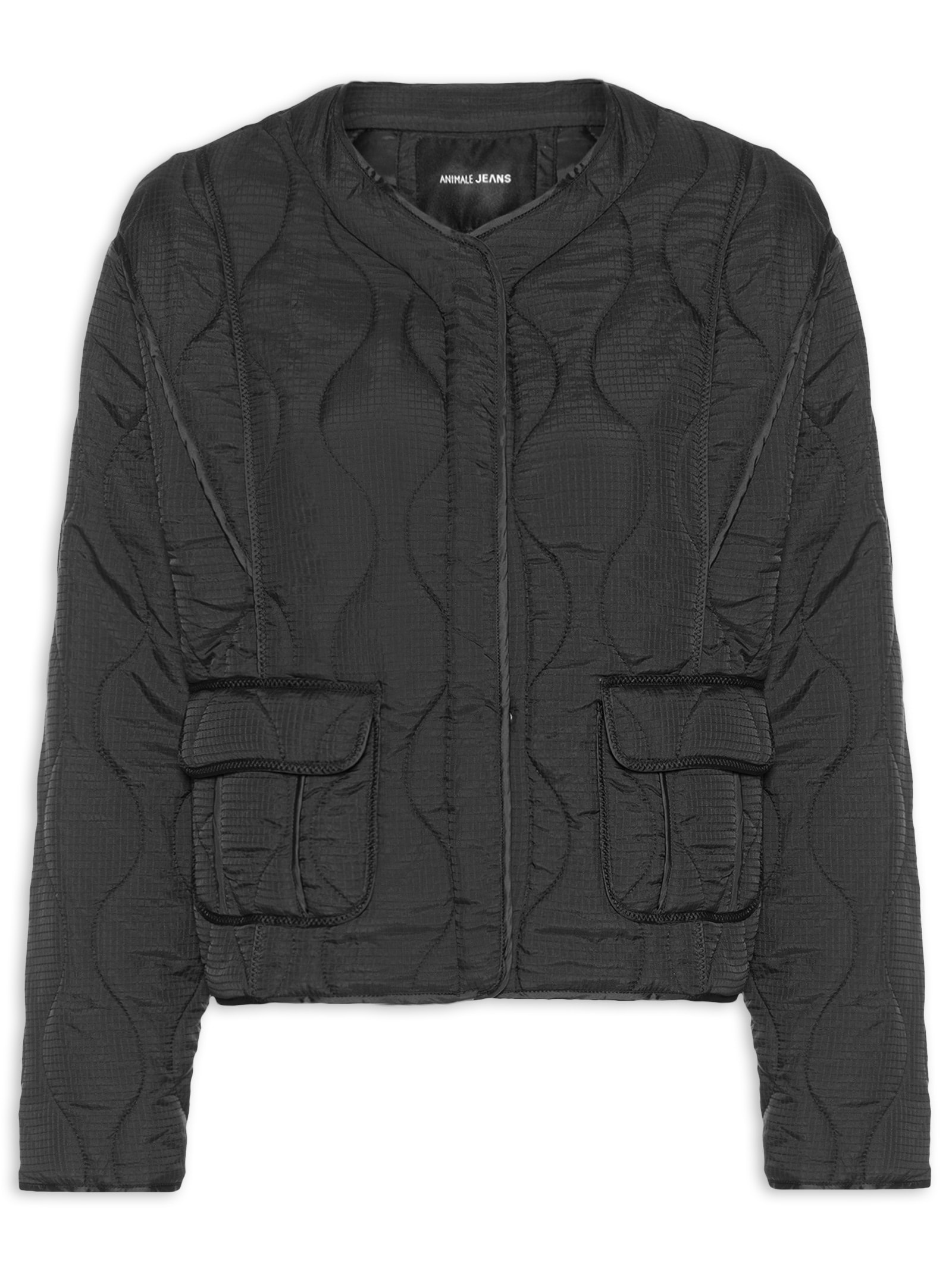 Jaqueta Feminina Nylon Matelasse Vivo Estampado Preto Animale Jeans