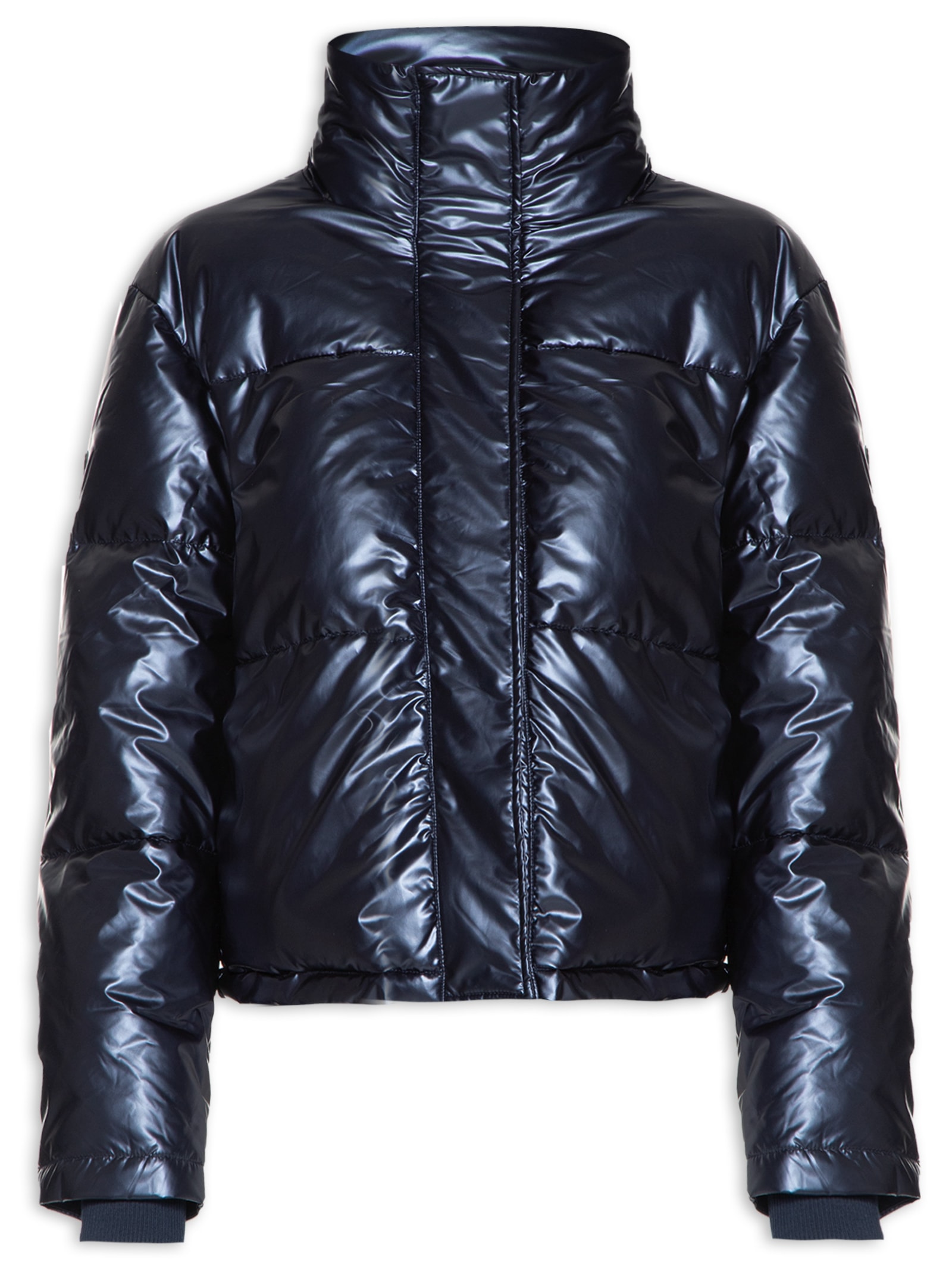 Puffer Metalizada Jaqueta Nylon Branca Feminina Canal Jaqueta Feminina Nylon Puffer Brilhante Azul