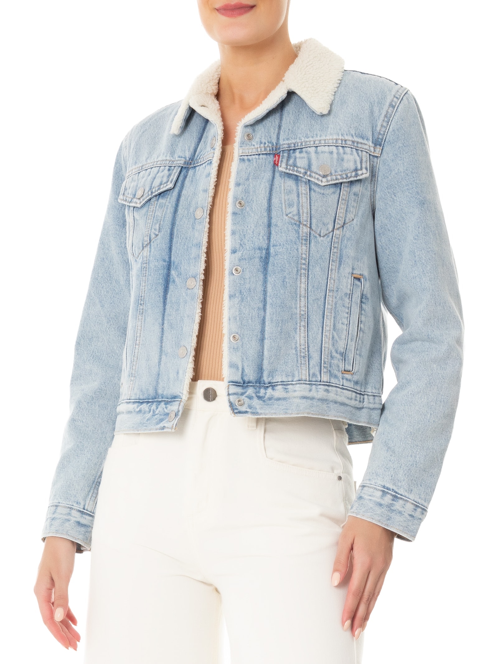 Jaqueta Feminina Original Sherpa Trucker Azul Levi's