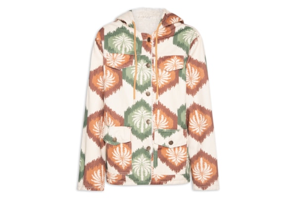 Jaqueta Feminina Parka Estampada Dublada Sherpa - Bege