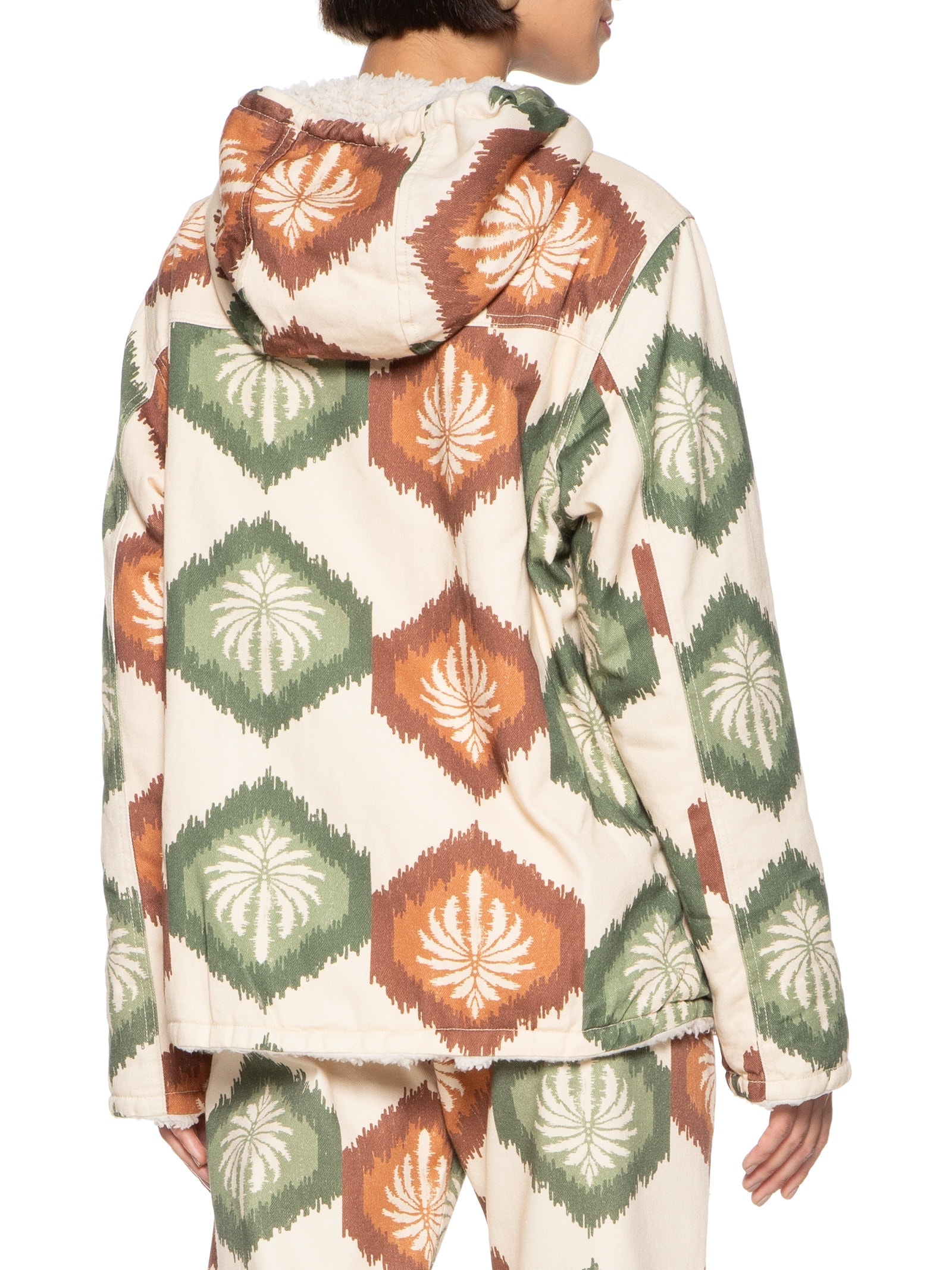 Jaqueta Feminina Parka Estampada Dublada Sherpa Bege Cacay