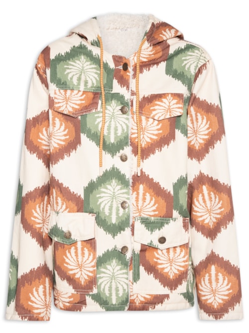 Jaqueta Feminina Parka Estampada Dublada Sherpa – Bege