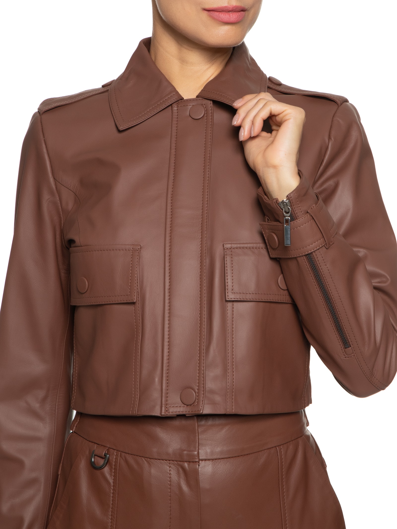 Jaqueta Feminina Paty Couro Marrom Le Lis