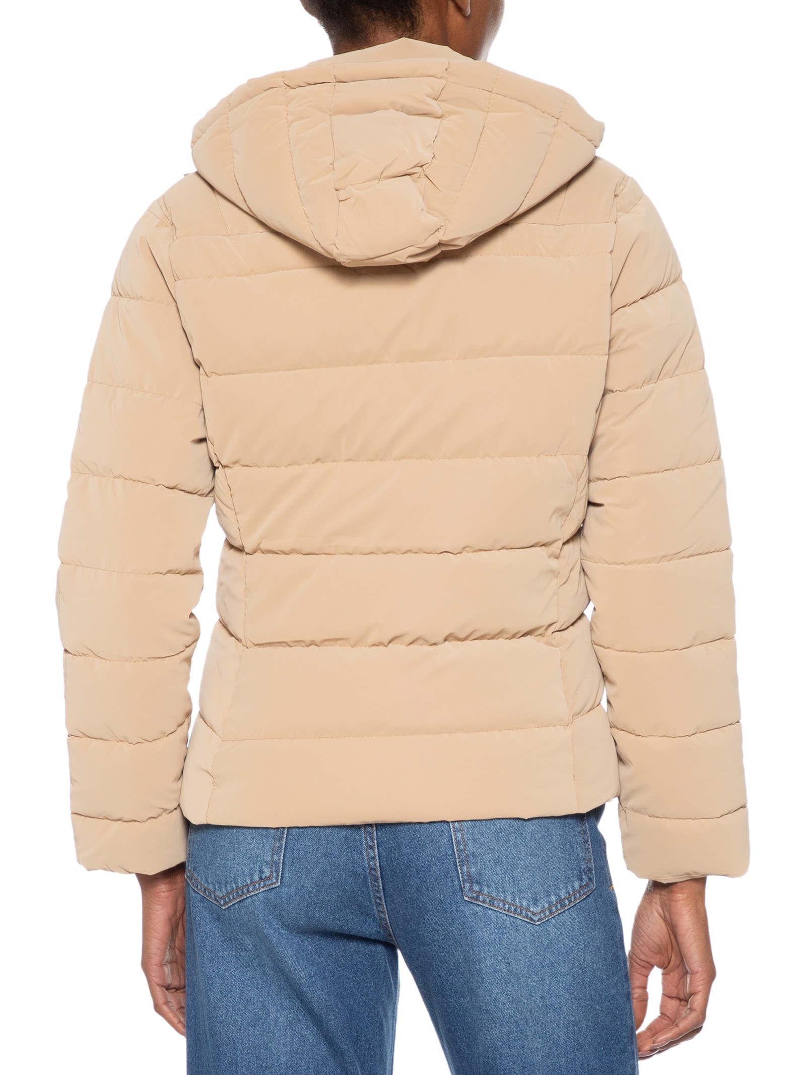 Jaqueta Feminina Puffer Com Bolso Bege Basiq