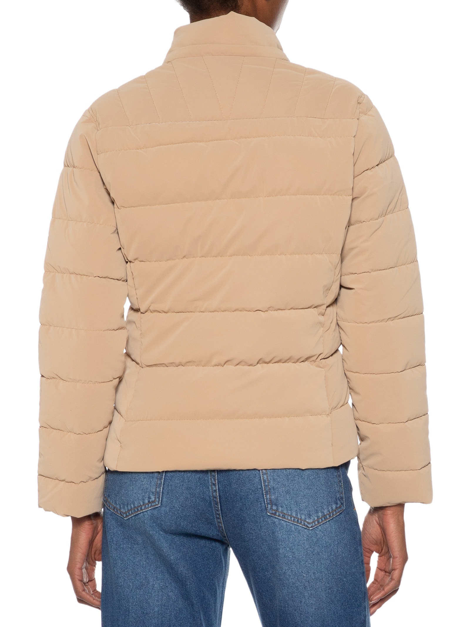 Jaqueta Feminina Puffer Com Bolso Bege Basiq